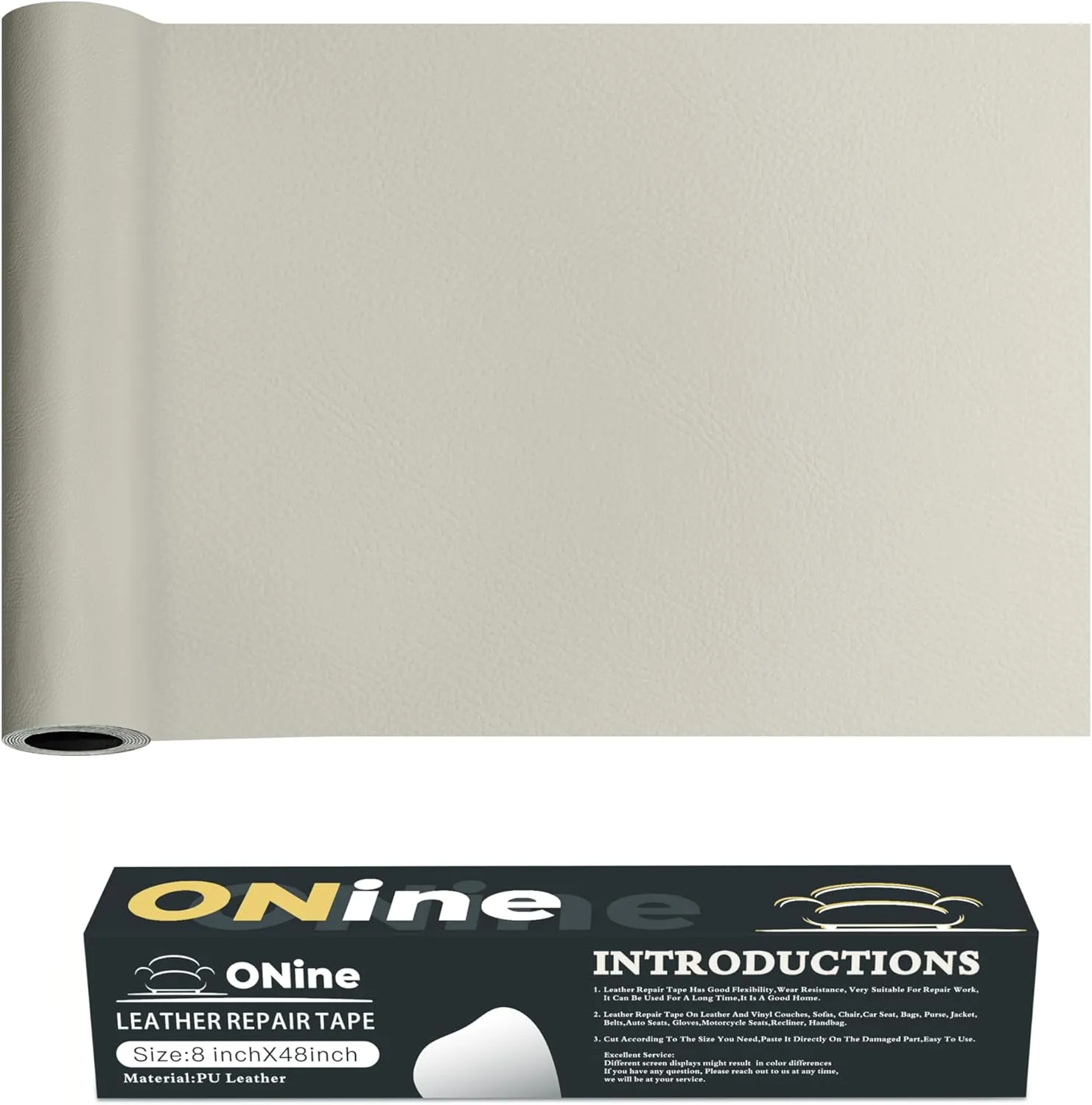 ONine Leather Repair Patch，Leather Repair Tape, 8 x 48 inches Leather Repair Patch for Furniture,Vinyl Repair kit，Leather Couch Patch，for Sofas, Furniture, car Seats(White-Litchi Grain)
