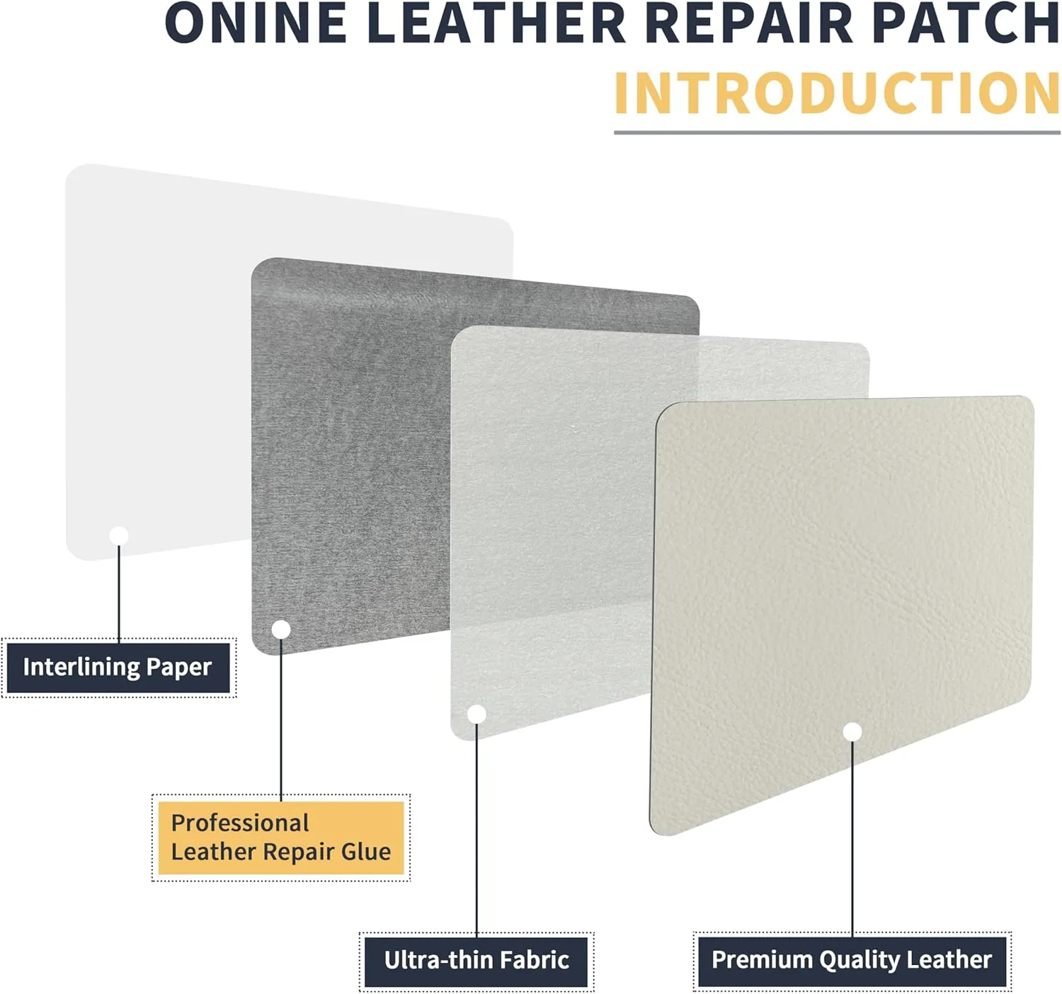 ONine Leather Repair Patch，Leather Repair Tape, 8 x 48 inches Leather Repair Patch for Furniture,Vinyl Repair kit，Leather Couch Patch，for Sofas, Furniture, car Seats(White-Litchi Grain)