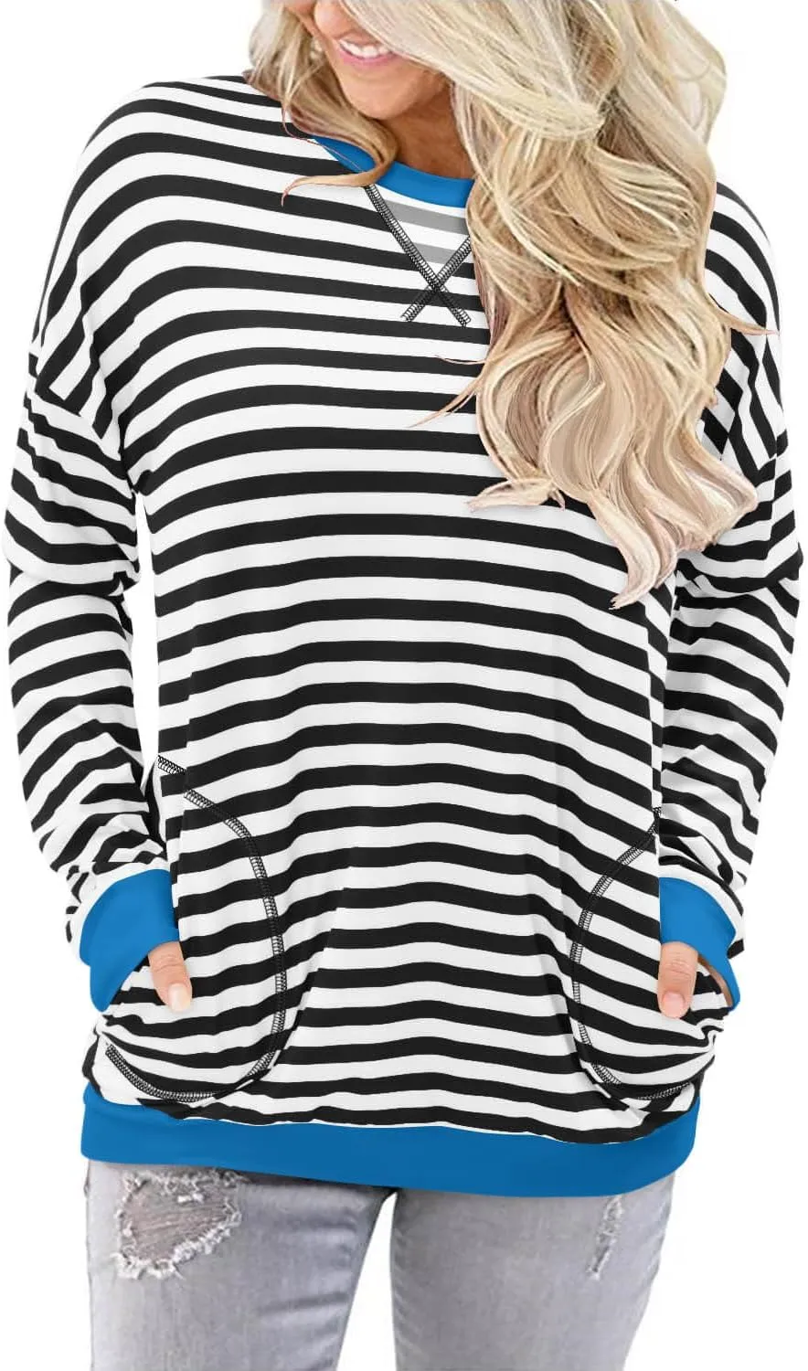 ONLYSHE Womens Crewneck Sweatshirt Casual Loose Fitting Tops Long Sleeve T Shirt