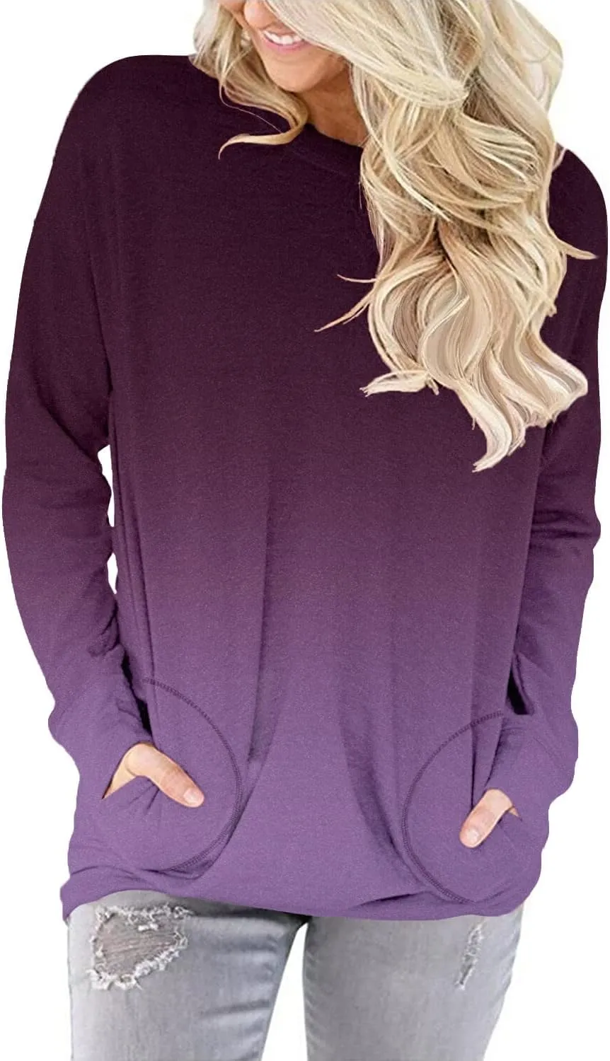 ONLYSHE Womens Crewneck Sweatshirt Casual Loose Fitting Tops Long Sleeve T Shirt