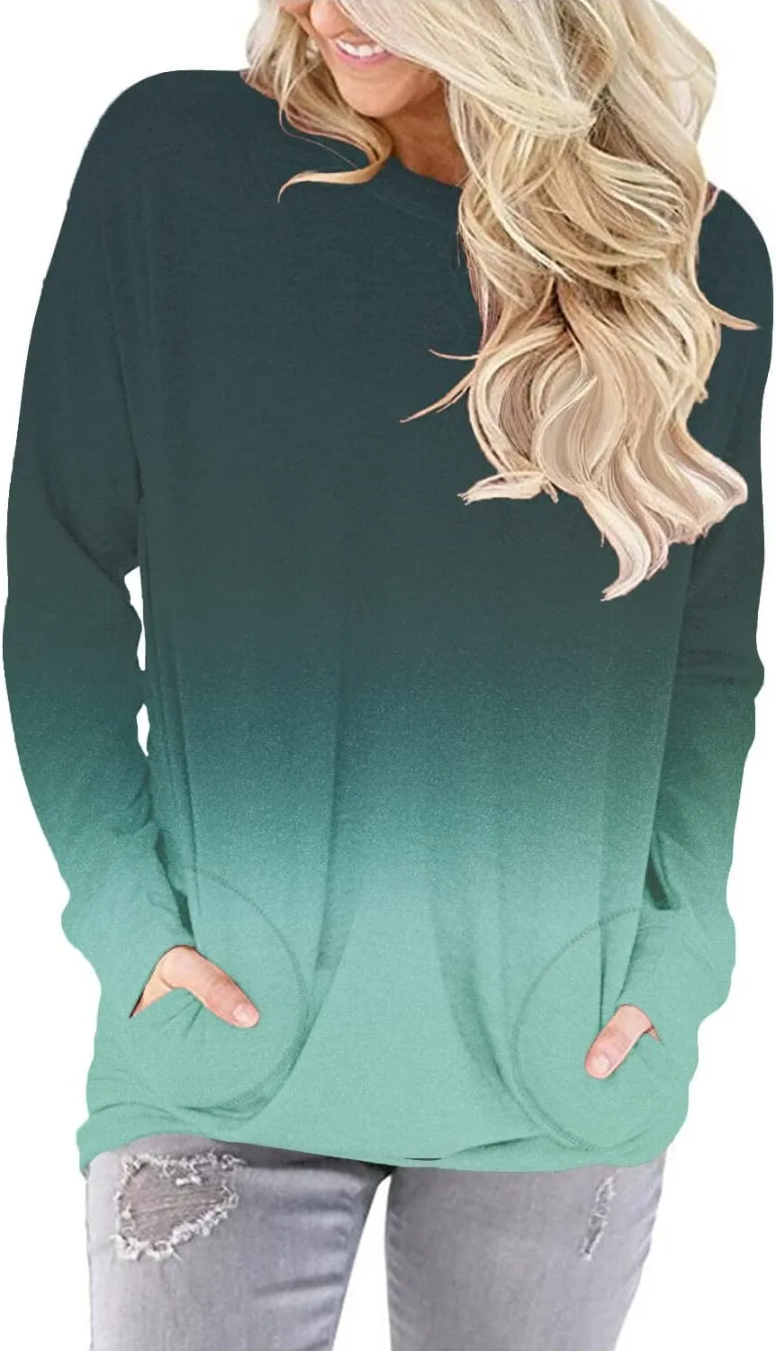 ONLYSHE Womens Crewneck Sweatshirt Casual Loose Fitting Tops Long Sleeve T Shirt