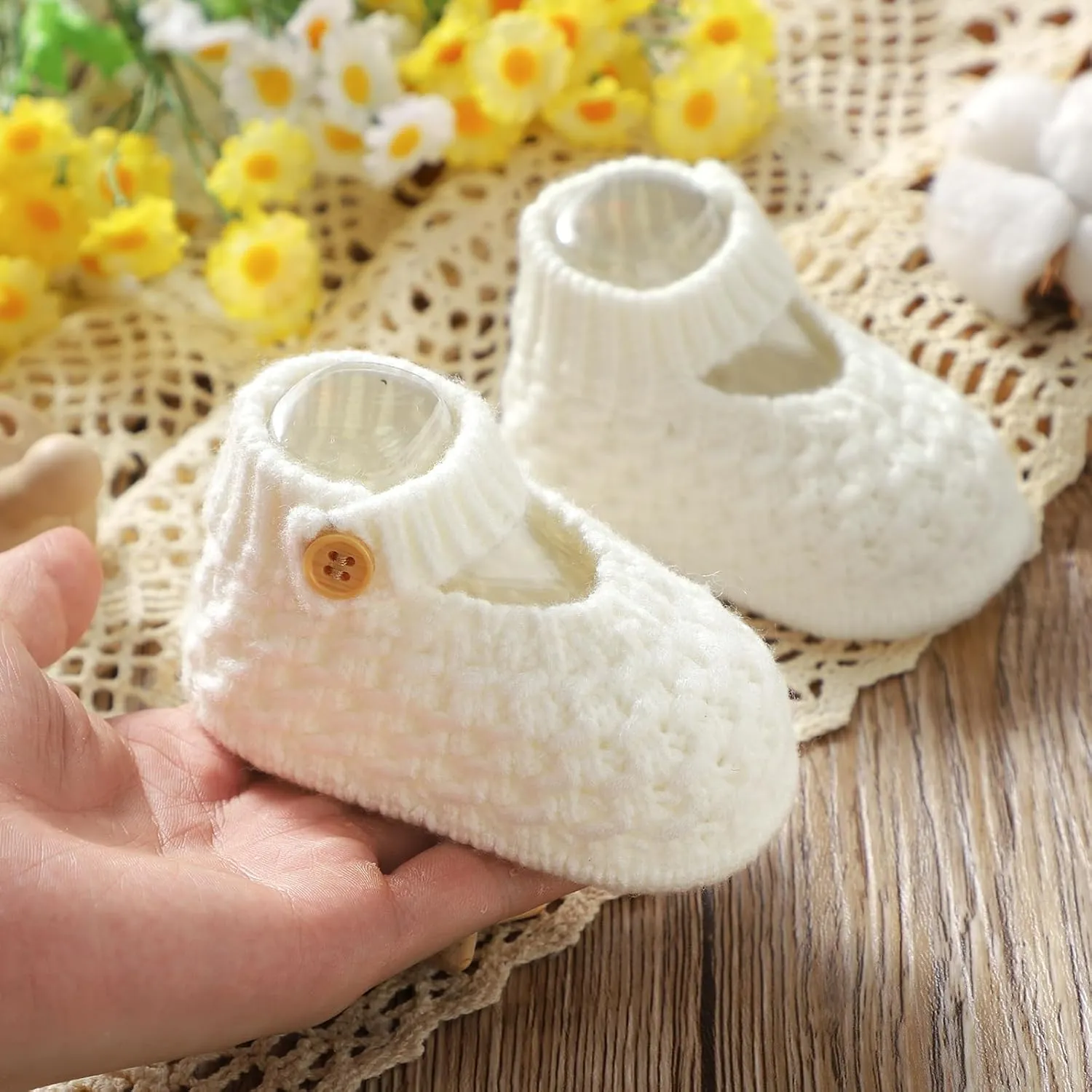 Opewod Baby Booties Hand Knit Boots Slippers Soft Warm First Walkers Socks Shoes for Newborn Infan Boys Girls