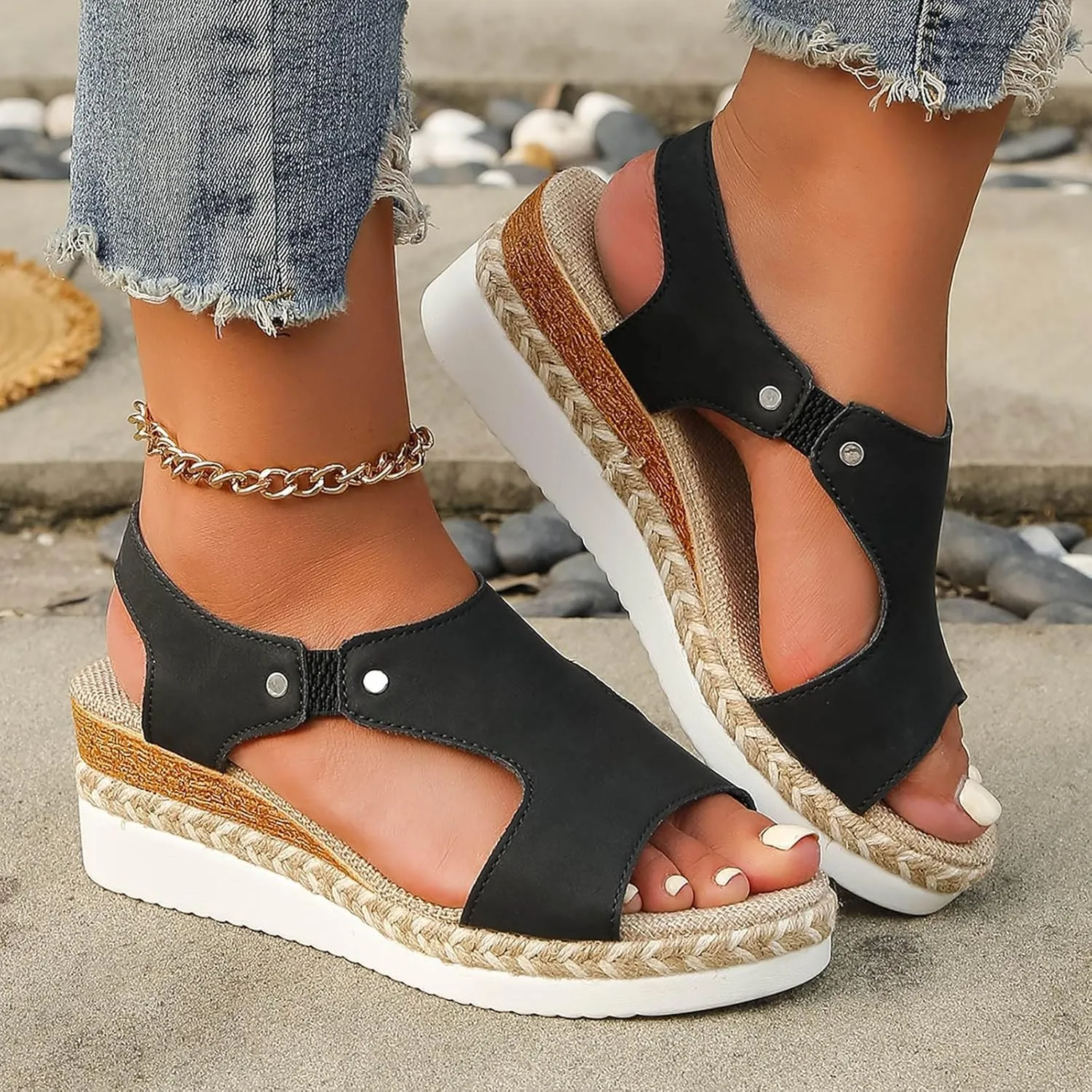 Orthopedic Platform Wedge Sandals for Women Summer Dressy Flat Open Toe Ankle Strap Casual Strappy Slip on Beach Boho Comfortable Outdoor Low Heel Flats Espadrilles Chelsea Dress Heels Shoes