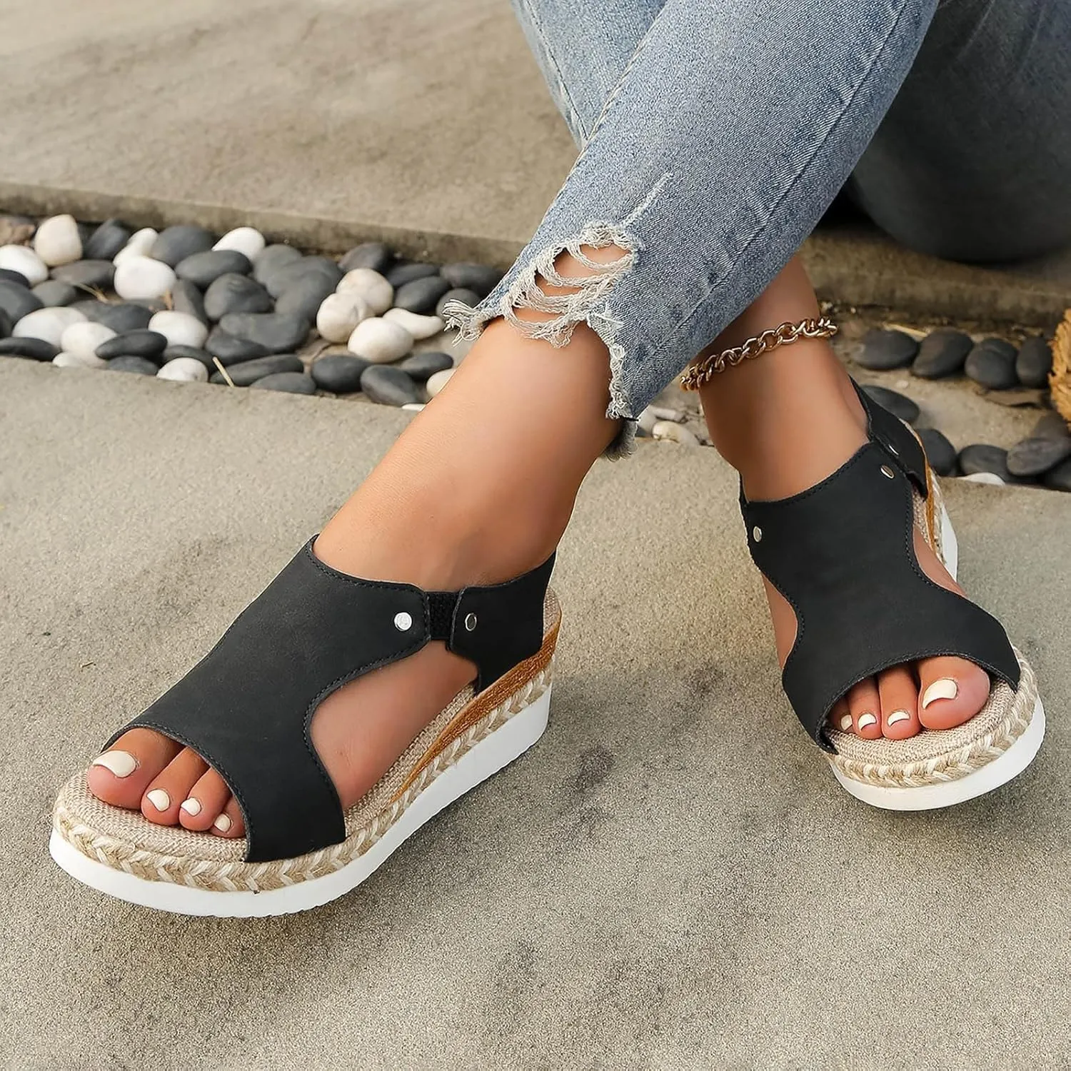 Orthopedic Platform Wedge Sandals for Women Summer Dressy Flat Open Toe Ankle Strap Casual Strappy Slip on Beach Boho Comfortable Outdoor Low Heel Flats Espadrilles Chelsea Dress Heels Shoes