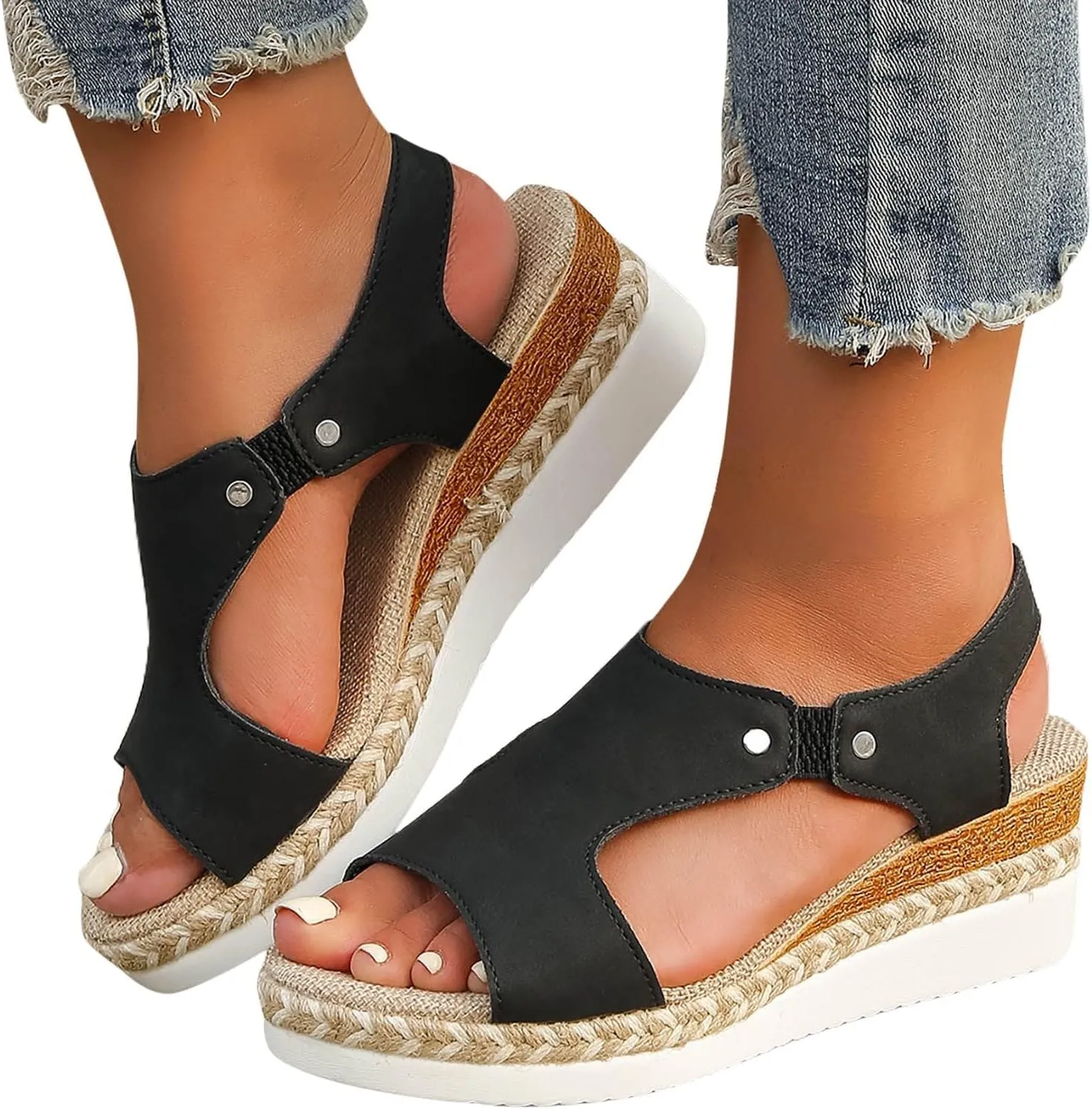 Orthopedic Platform Wedge Sandals for Women Summer Dressy Flat Open Toe Ankle Strap Casual Strappy Slip on Beach Boho Comfortable Outdoor Low Heel Flats Espadrilles Chelsea Dress Heels Shoes