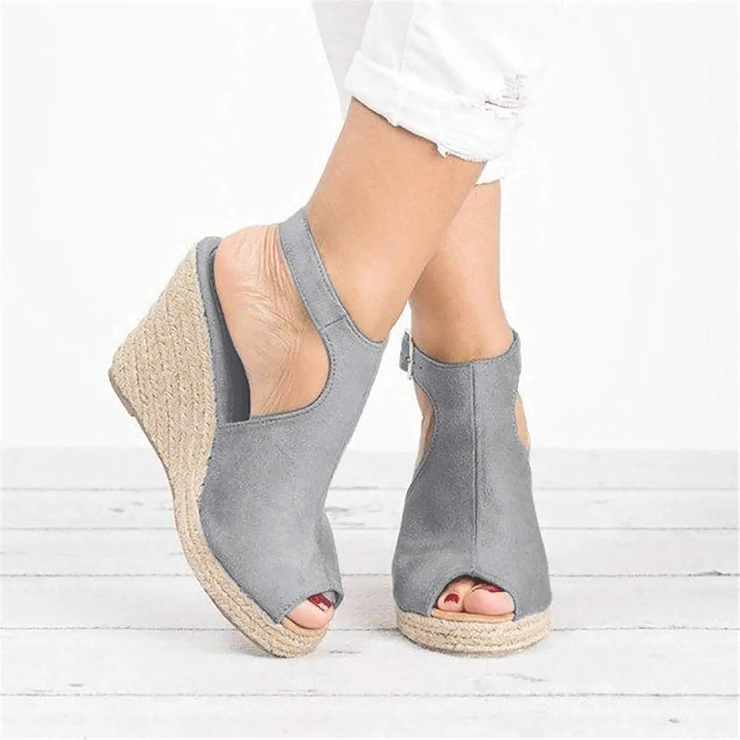 Orthopedic Wedge Sandals for Women Open Toe Walking Sandals Ankle Strap Wide Width Platform Wedge with Arch Support
