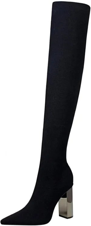Over Knee Boots for Women Wide Calf Plus Size Fashion Boot Block High Heel Side Zipper Booties Casual Cozy Winter Boots