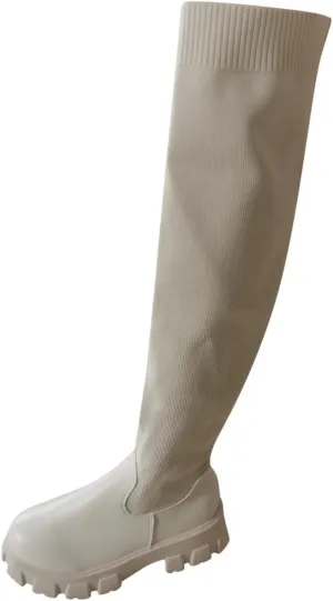 Over Knee Boots for Women Wide Calf Plus Size Fashion Boot Block High Heel Side Zipper Booties Casual Cozy Winter Boots