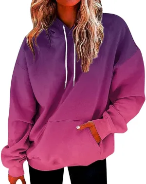 Oversized Hoodies For Women 2025 Fall Trendy Gradient Color Long Sleeve Drawstring Hooded Sweatshirt With Pocket