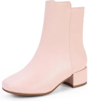 PANDANINJIA Alyssa Girls Fashion Boots Square-Toe Dress Boots Low Heel Ankle Booties with Zipper for Toddler Little Kids Big Kids