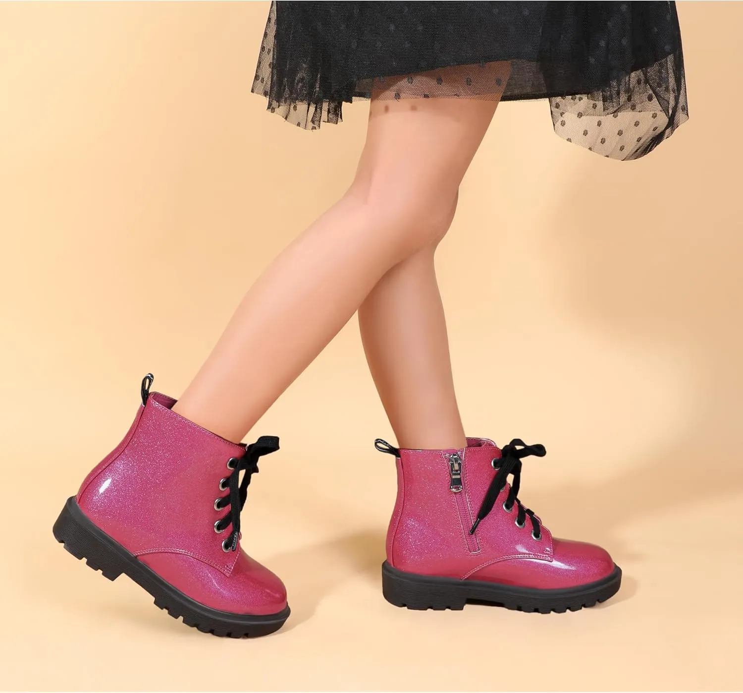 PANDANINJIA Christina Boys Girls Short Ankle Boots Fashion Dress Booties Waterproof Combat Shoes with Zipper for Toddler Little Kid
