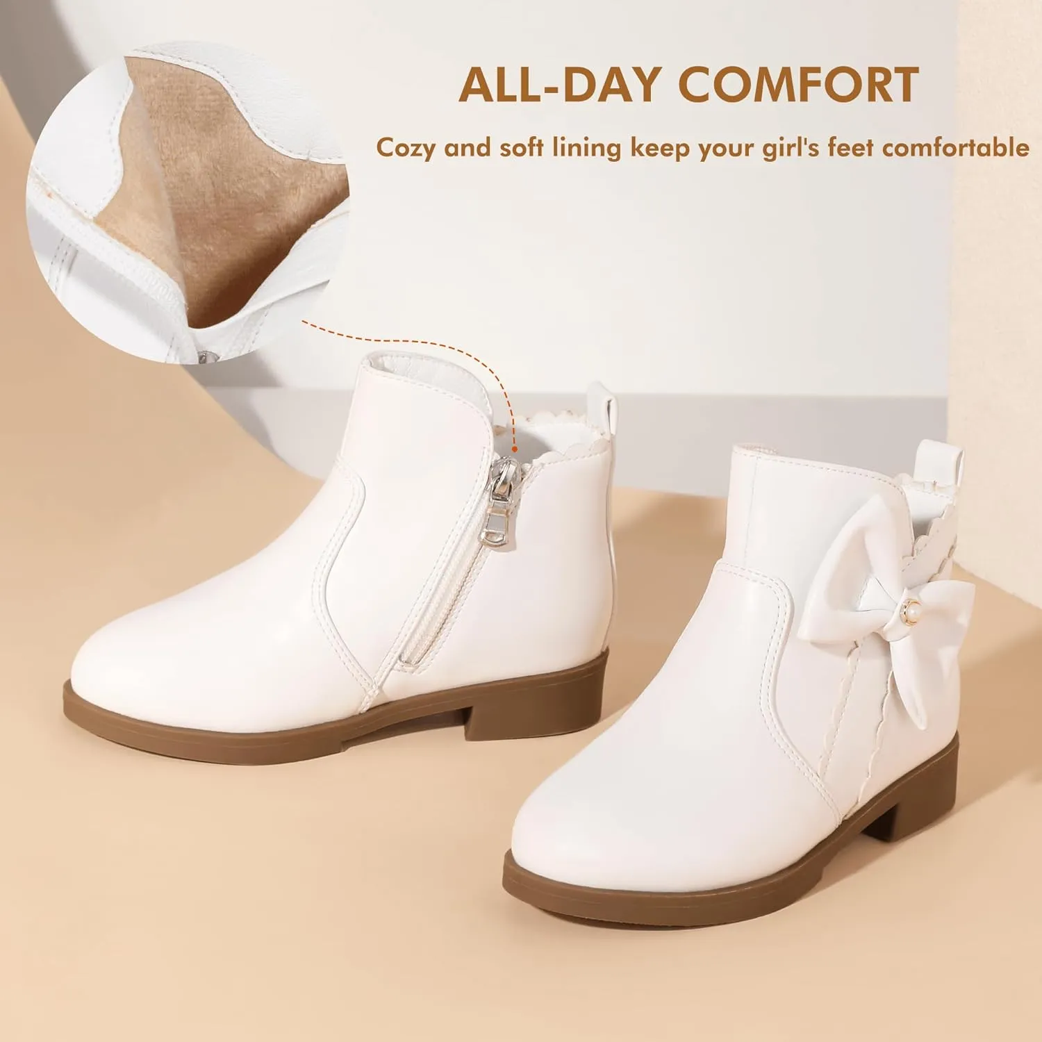 PANDANINJIA Toddler/Little Kid Girl's Clara Fashion Short Ankle Boots Pearls Bow Dress Booties with Zipper