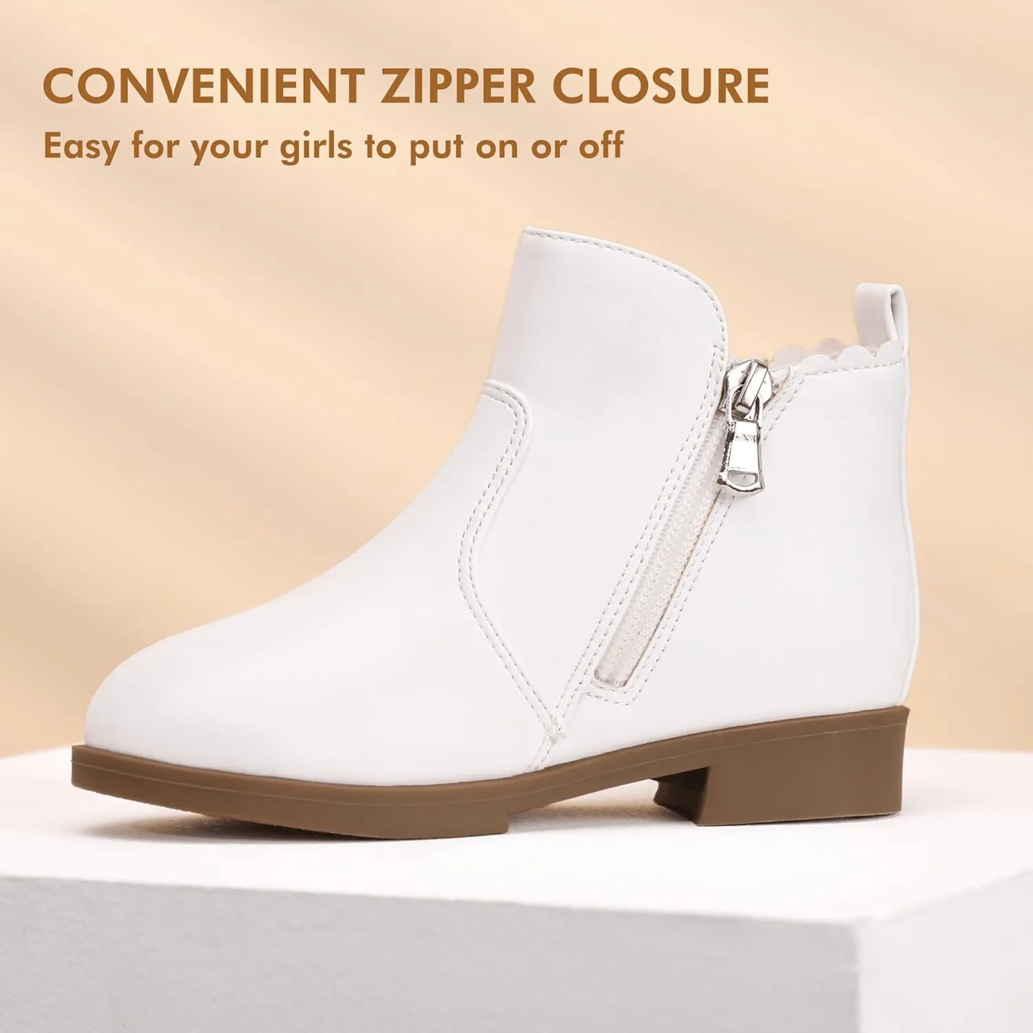 PANDANINJIA Toddler/Little Kid Girl's Clara Fashion Short Ankle Boots Pearls Bow Dress Booties with Zipper