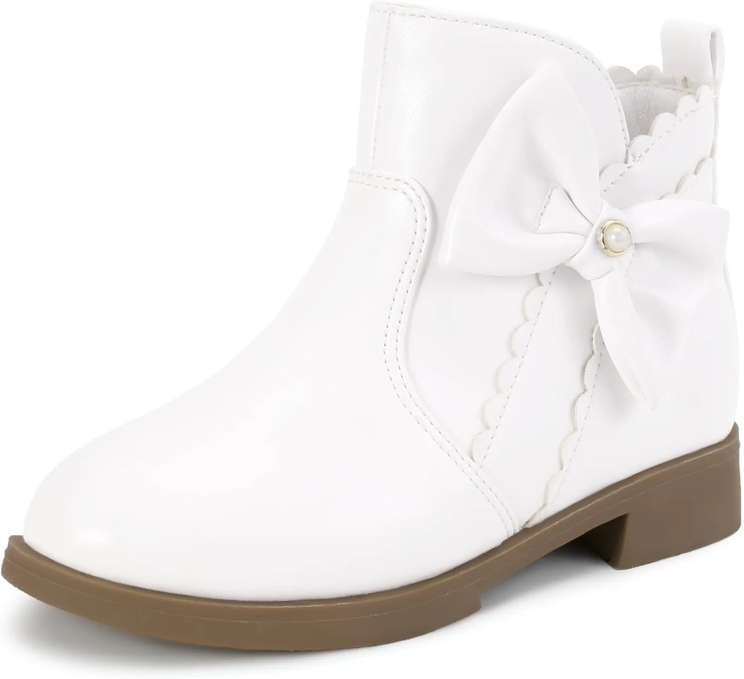 PANDANINJIA Toddler/Little Kid Girl's Clara Fashion Short Ankle Boots Pearls Bow Dress Booties with Zipper
