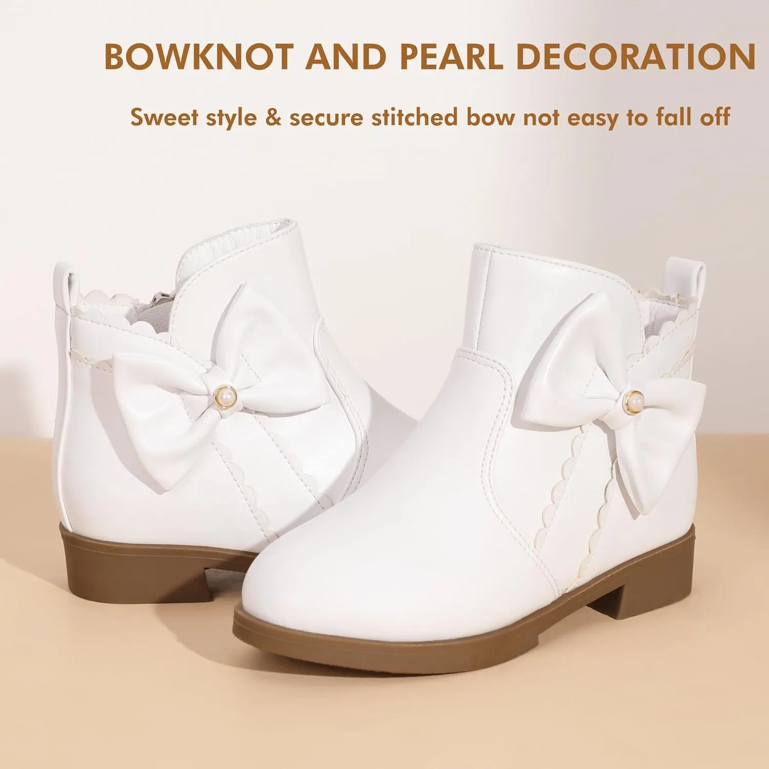 PANDANINJIA Toddler/Little Kid Girl's Clara Fashion Short Ankle Boots Pearls Bow Dress Booties with Zipper