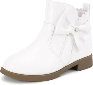 PANDANINJIA Toddler/Little Kid Girl's Clara Fashion Short Ankle Boots Pearls Bow Dress Booties with Zipper