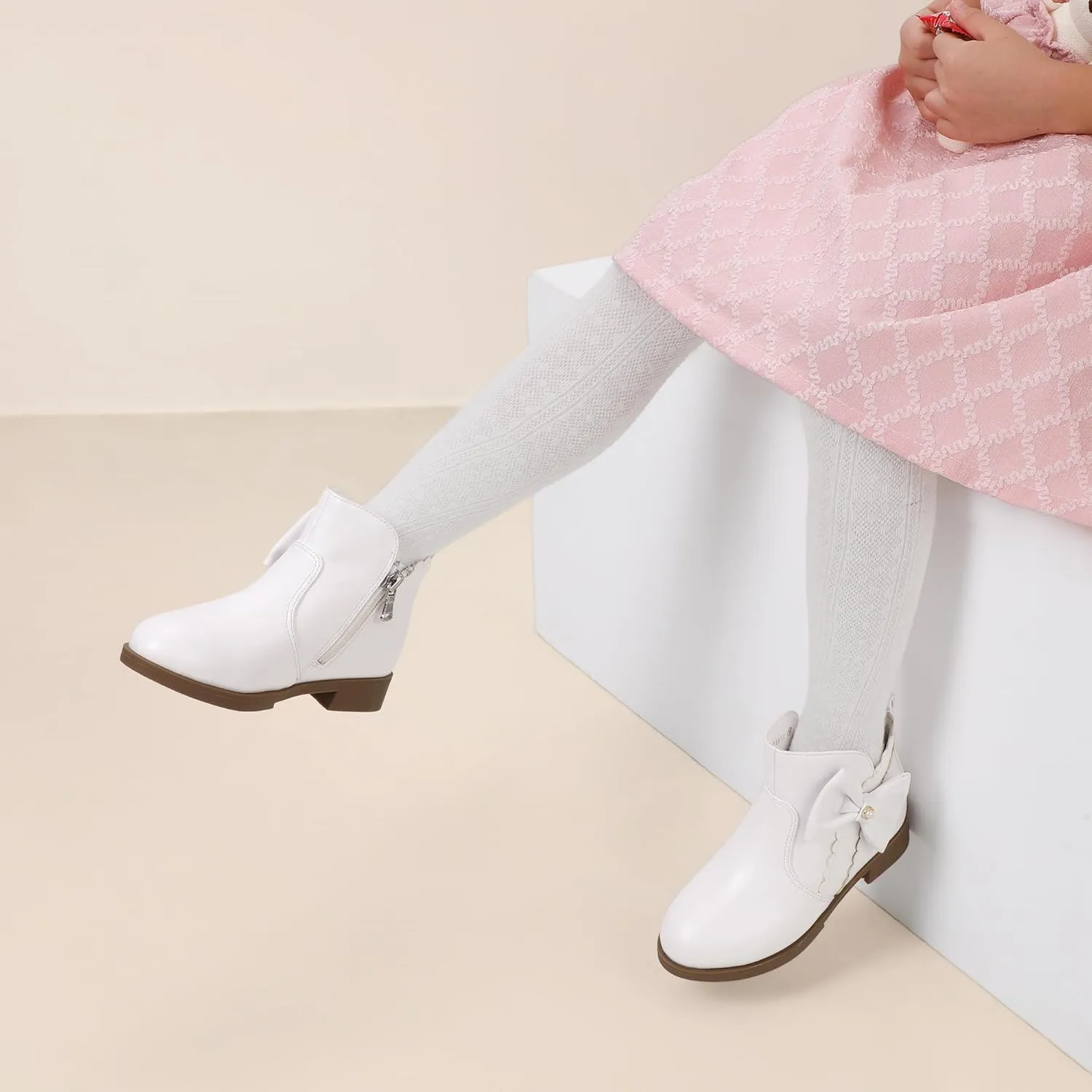 PANDANINJIA Toddler/Little Kid Girl's Clara Fashion Short Ankle Boots Pearls Bow Dress Booties with Zipper