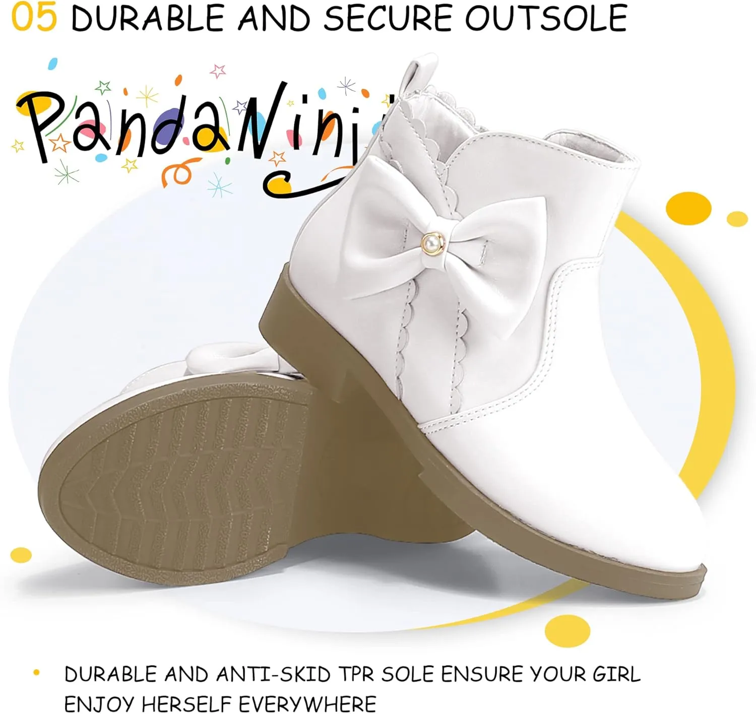 PANDANINJIA Toddler/Little Kid Girl's Clara Fashion Short Ankle Boots Pearls Bow Dress Booties with Zipper