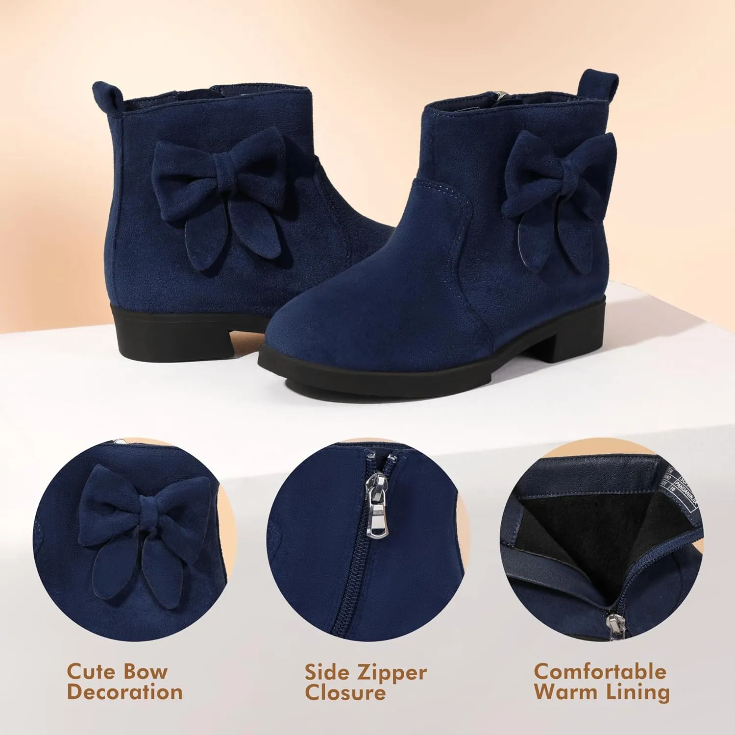 PANDANINJIA Toddler/Little Kid Girl's Sofia Sweet Short Ankle Boots Bowknot Side Zipper Dress Booties