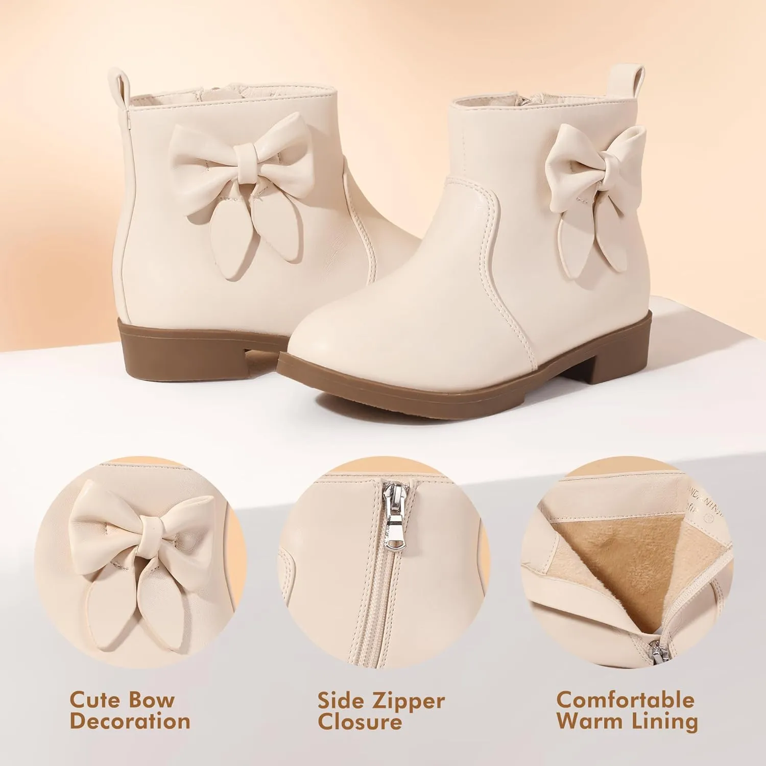 PANDANINJIA Toddler/Little Kid Girl's Sofia Sweet Short Ankle Boots Bowknot Side Zipper Dress Booties
