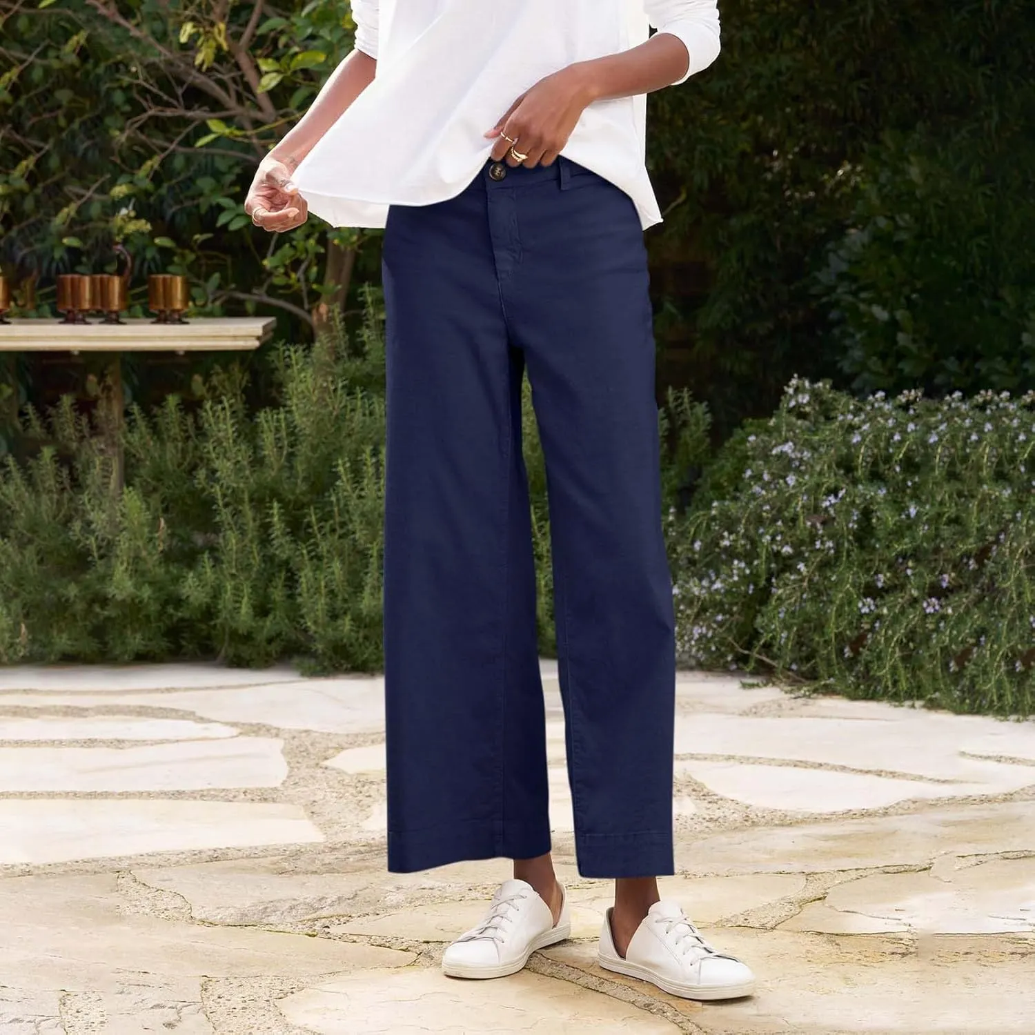 Pants for Women Trendy Casual Daily Elastic Waist Pant with Pockets Solid Color Loose Fashionable Straight Trousers