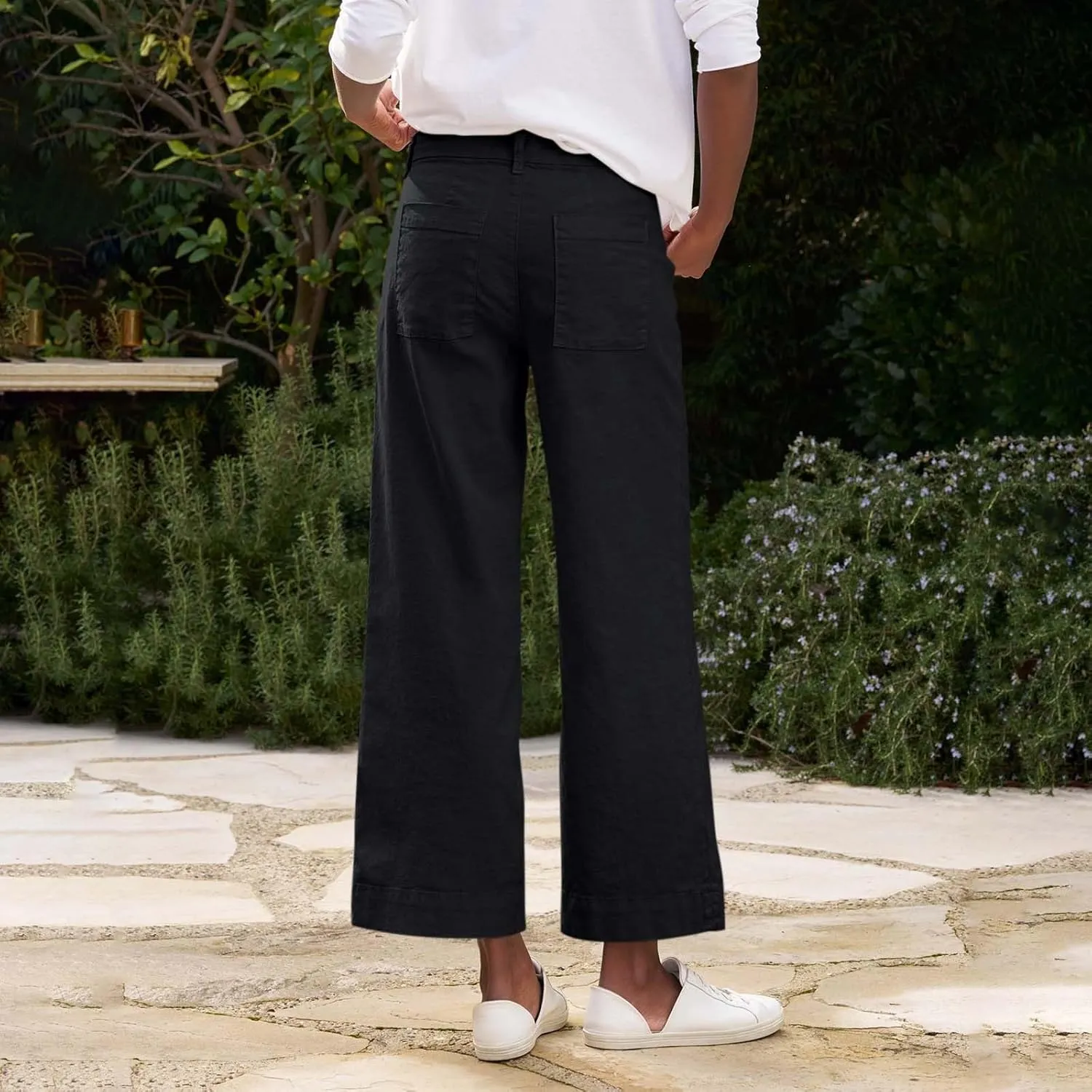 Pants for Women Trendy Casual Daily Elastic Waist Pant with Pockets Solid Color Loose Fashionable Straight Trousers