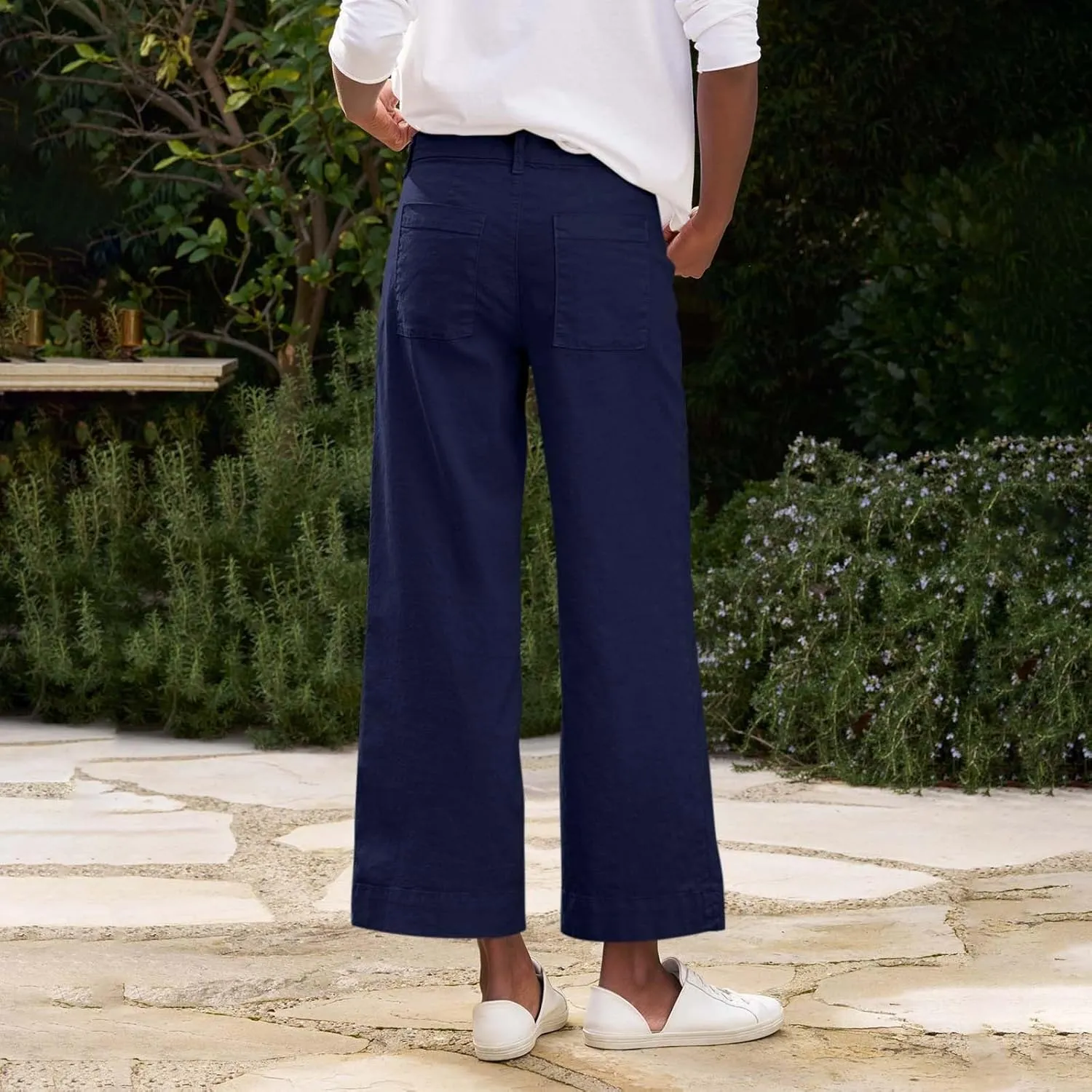 Pants for Women Trendy Casual Daily Elastic Waist Pant with Pockets Solid Color Loose Fashionable Straight Trousers