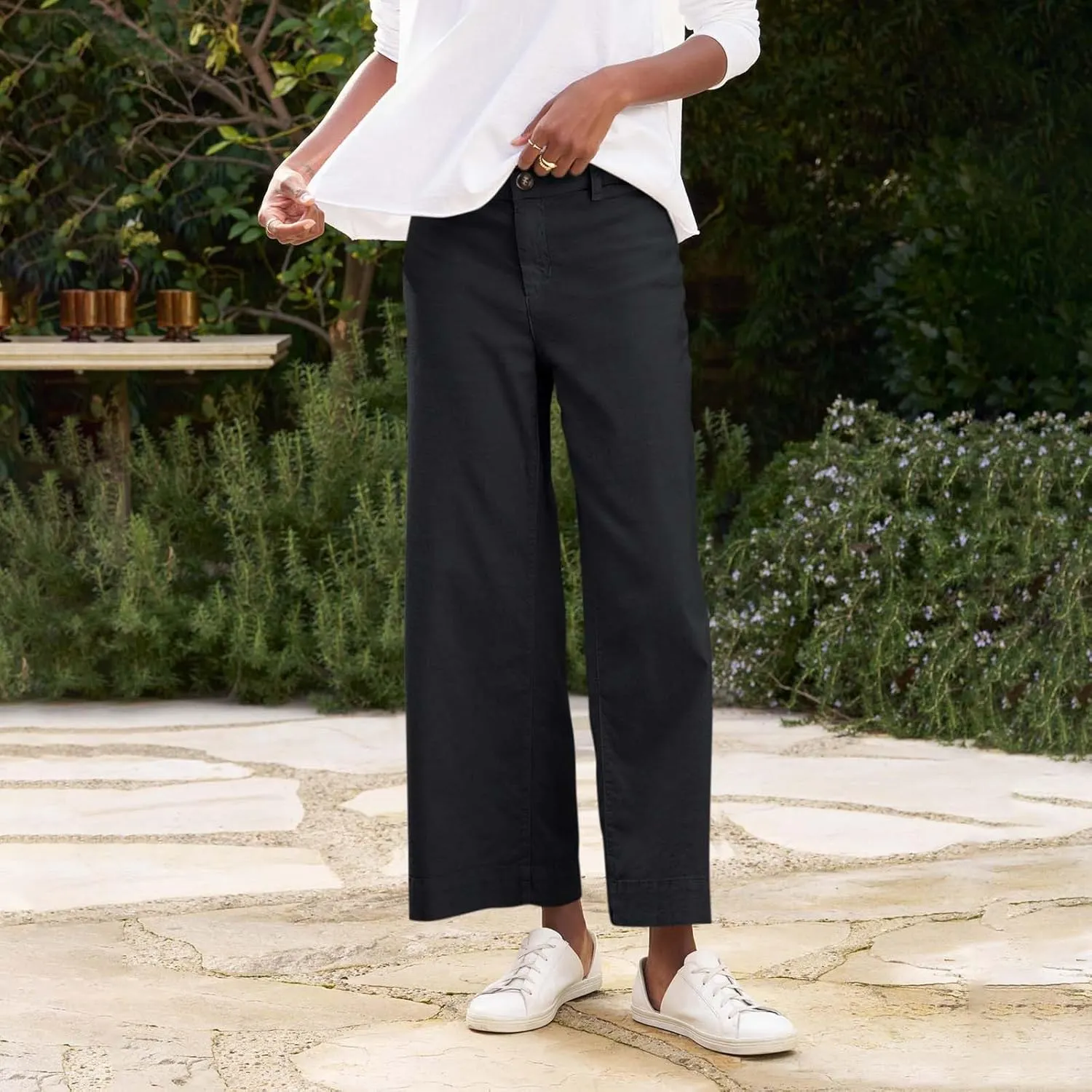 Pants for Women Trendy Casual Daily Elastic Waist Pant with Pockets Solid Color Loose Fashionable Straight Trousers