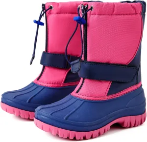 PATPAT Girls and Boys Winter Snow Boots Adjustable Bungee Lace and Hook & Loop Straps Front Zipper Waterproof Outdoor Boot