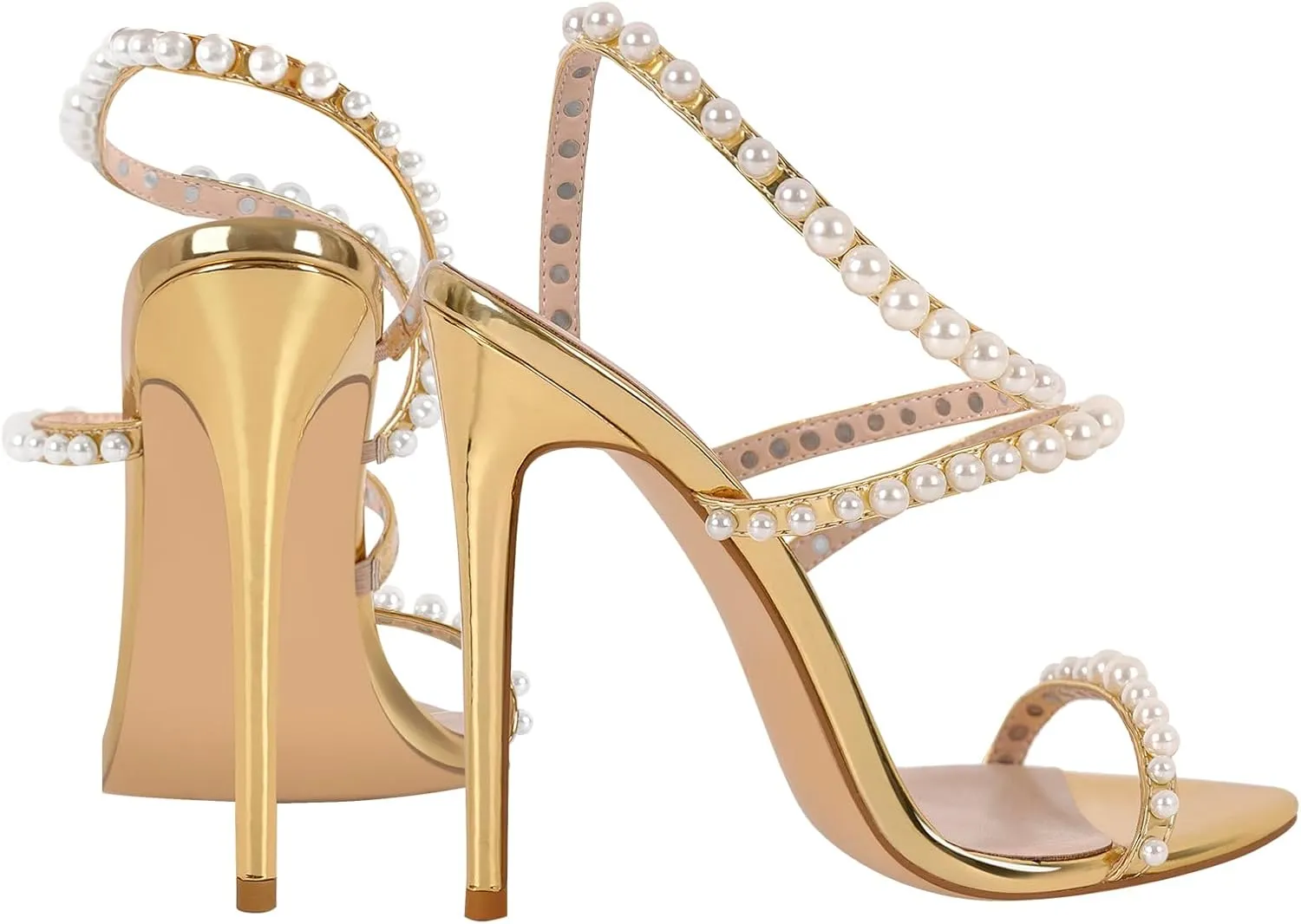 Pearls Stiletto High Heels Pointed Toe Heeled Sandals Strappy Heels Women Sexy Sandals Dressy Shoes