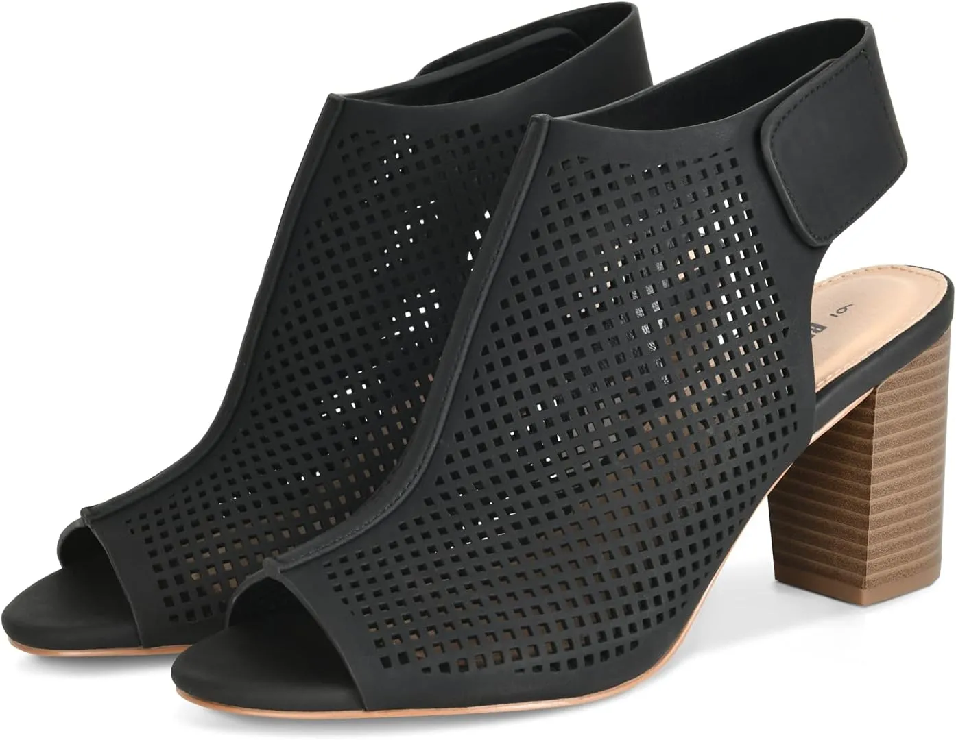 Peep Toe Booties Women, Ankle Booties Skeleton Boots Hook & Loop Strap Mid Block Heel Sandals for Women