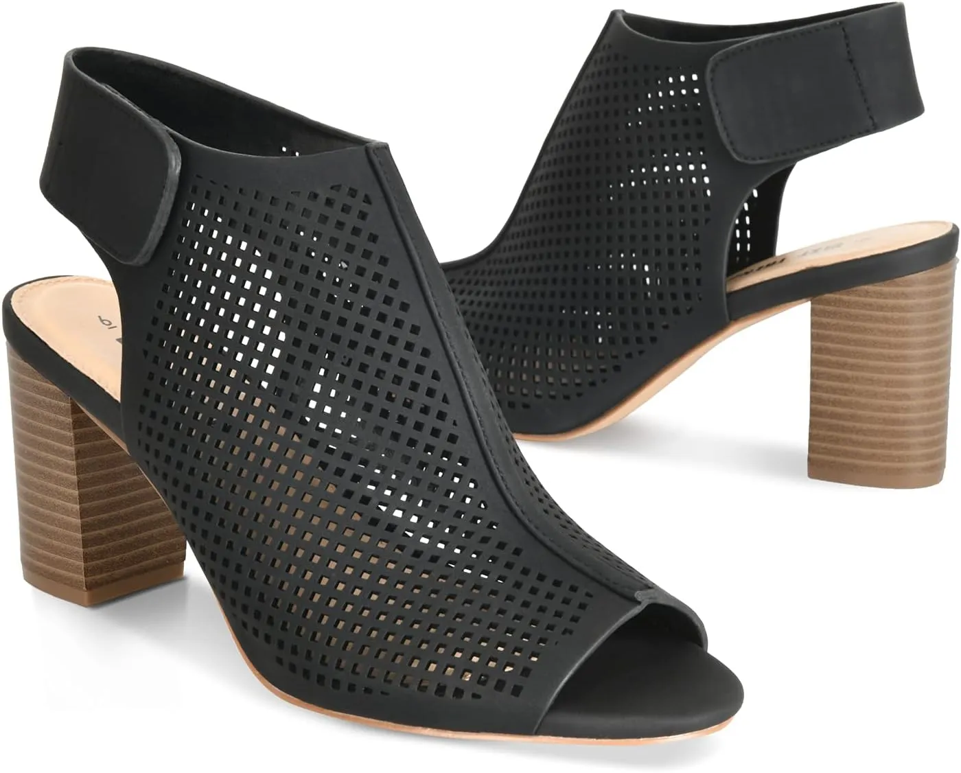 Peep Toe Booties Women, Ankle Booties Skeleton Boots Hook & Loop Strap Mid Block Heel Sandals for Women