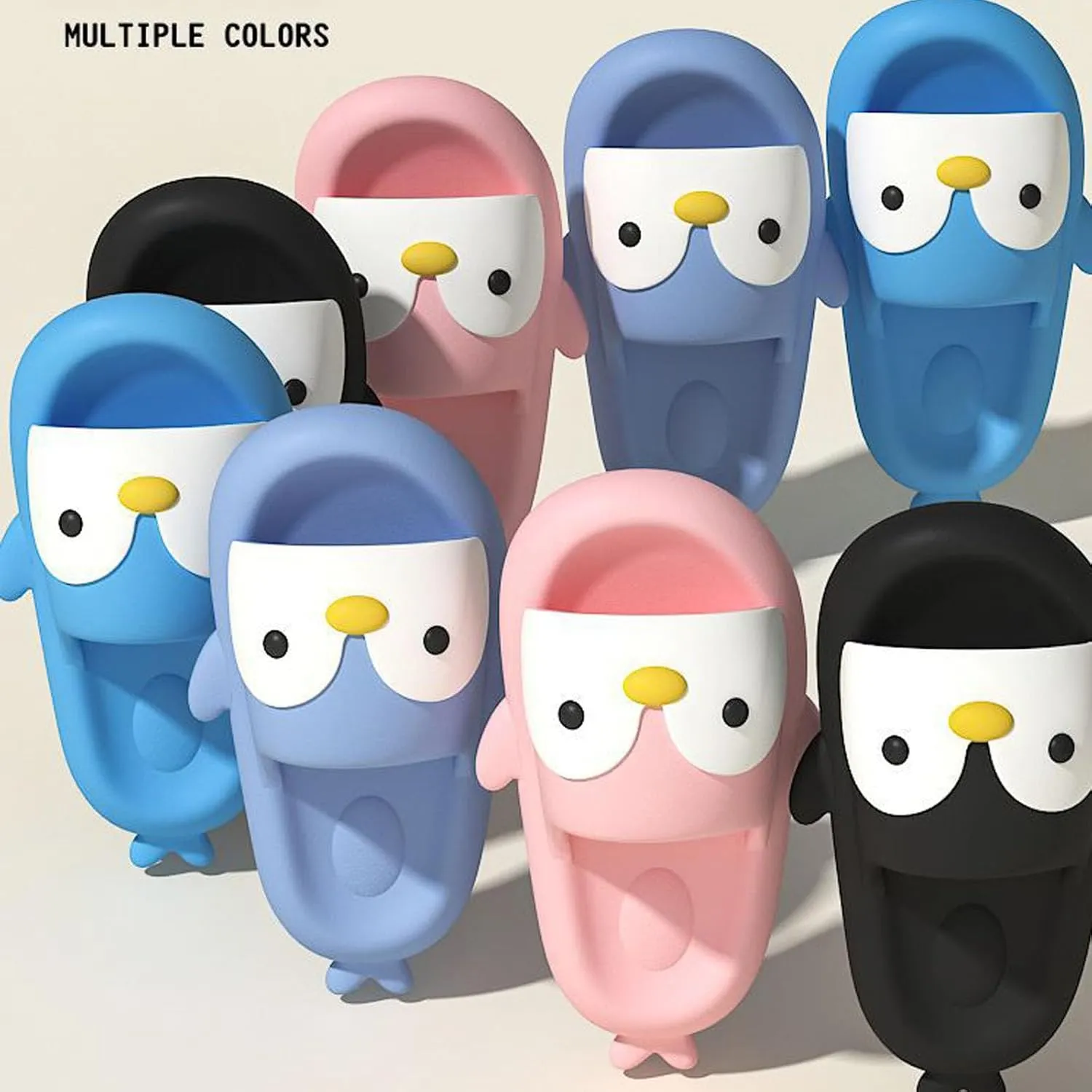 Penguin-Themed Elastic Foam Slides with Ultra-Soft Cushioning - Non-Slip Beach Sandals for Adults Unisex Quick-Dry Bathroom Slippers & Outdoor Summer Footwear