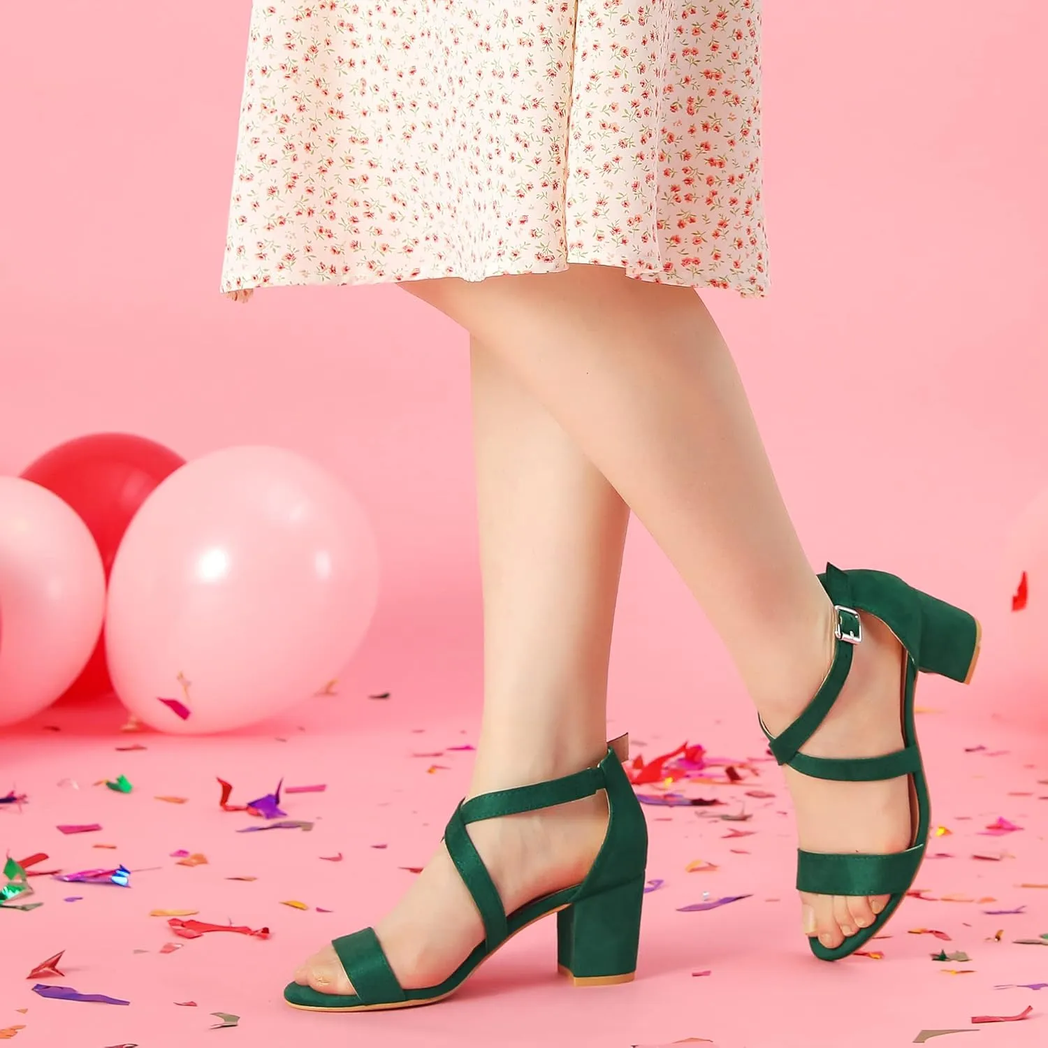 Perphy Crisscross Strap Open Toe Chunky Heels Sandals for Women