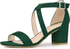 Perphy Crisscross Strap Open Toe Chunky Heels Sandals for Women
