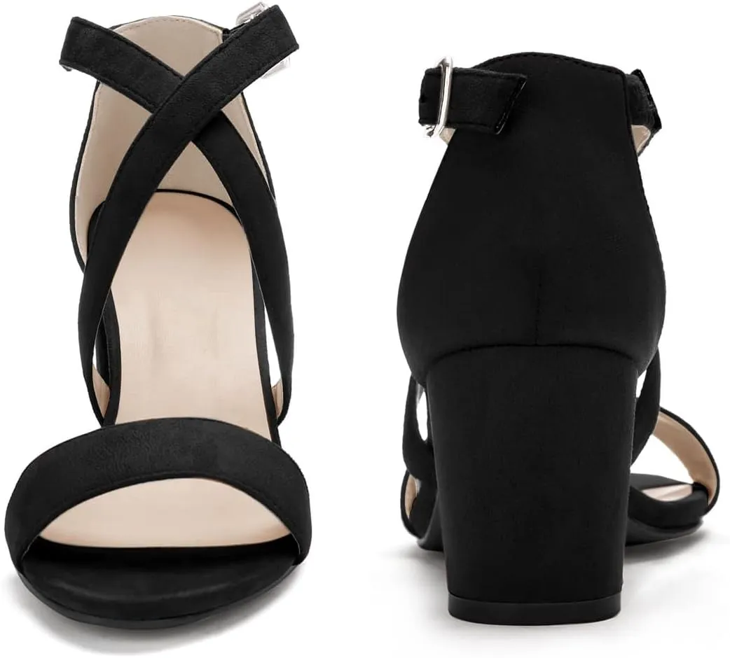 Perphy Crisscross Strap Open Toe Chunky Heels Sandals for Women