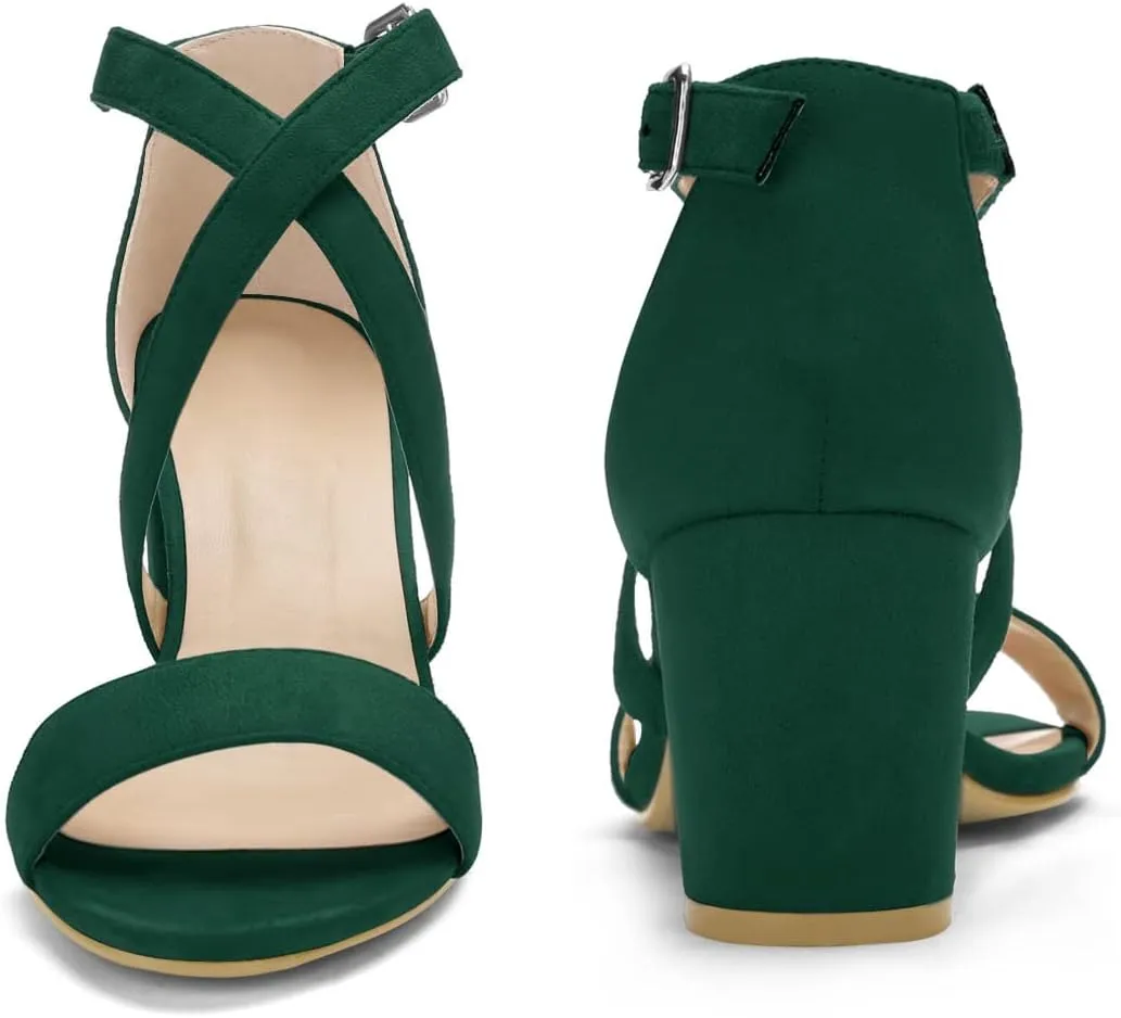 Perphy Crisscross Strap Open Toe Chunky Heels Sandals for Women
