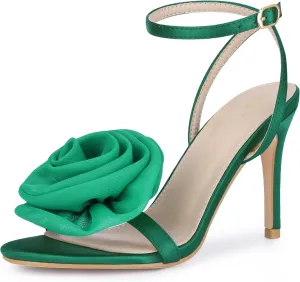 Perphy Flower Heels Satin Stiletto High Heel Sandals for Women