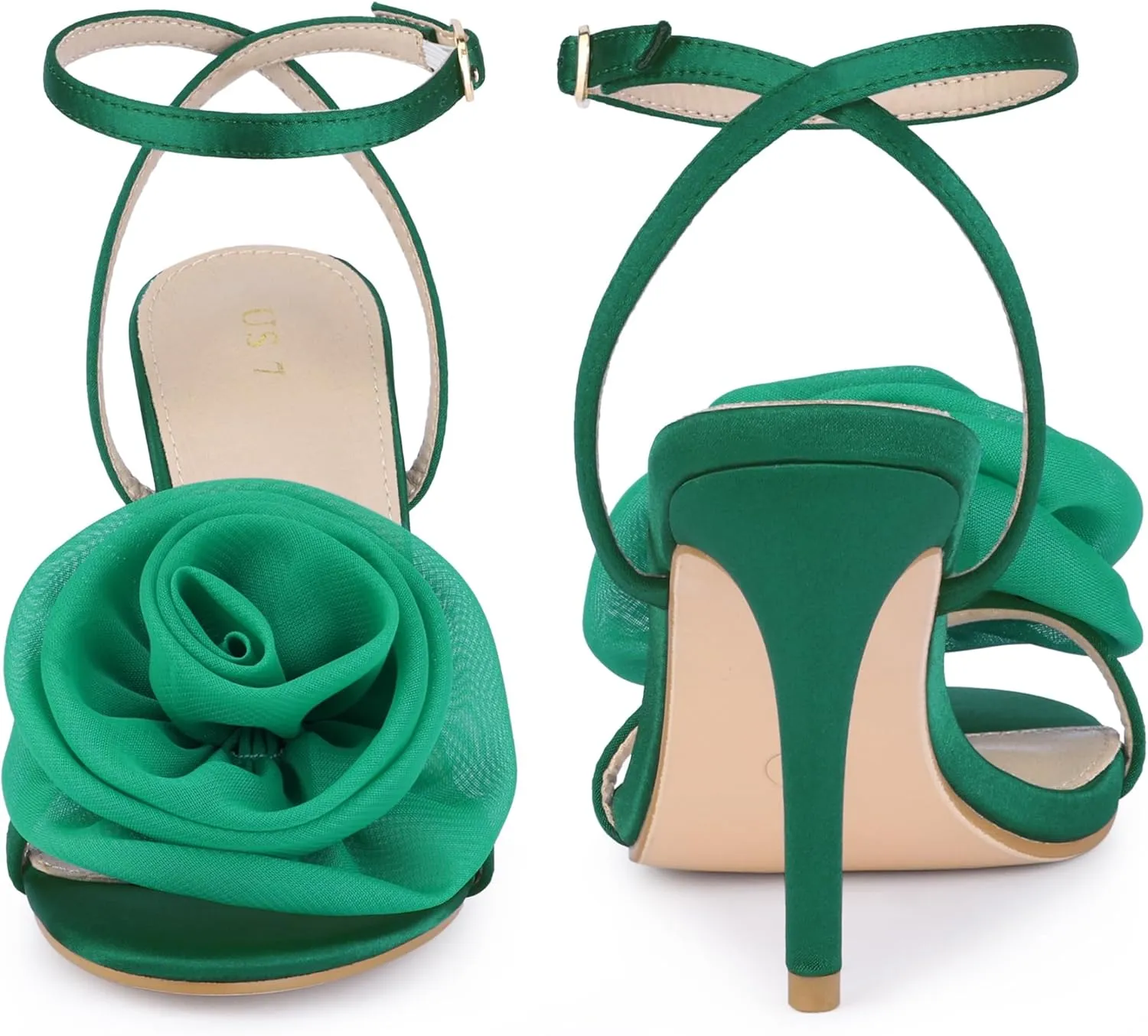Perphy Flower Heels Satin Stiletto High Heel Sandals for Women