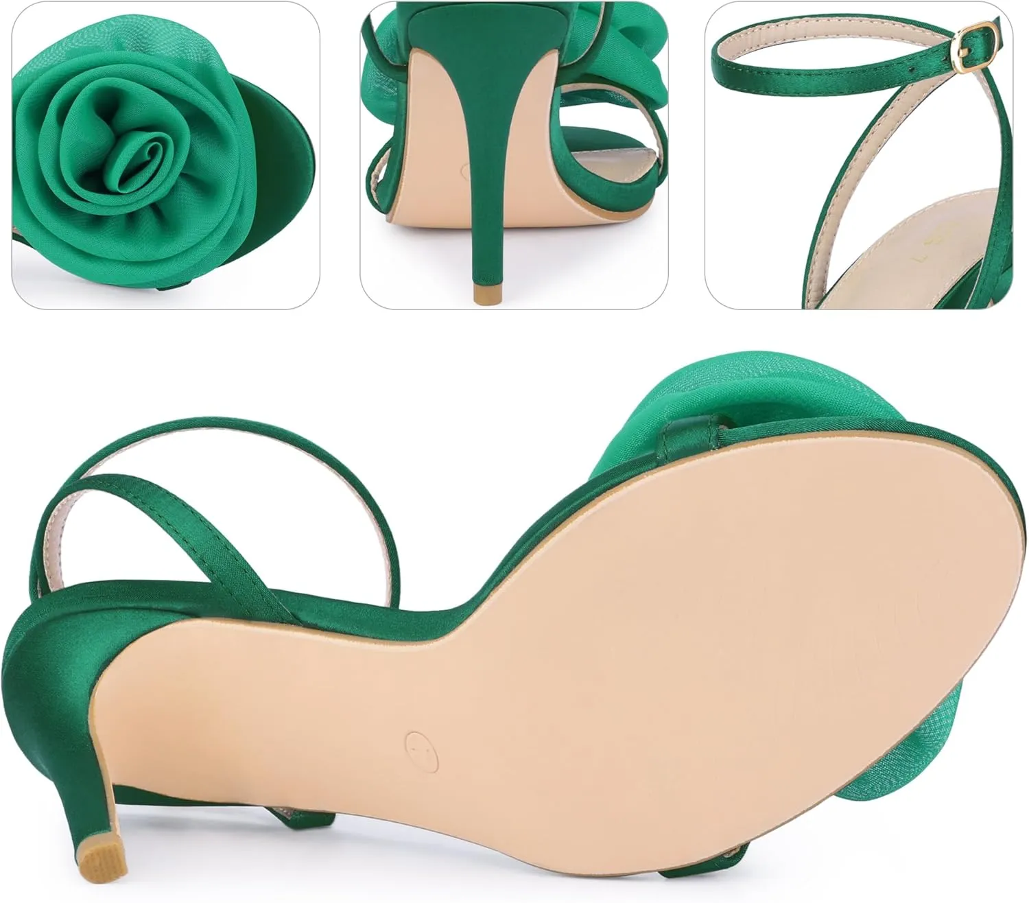Perphy Flower Heels Satin Stiletto High Heel Sandals for Women