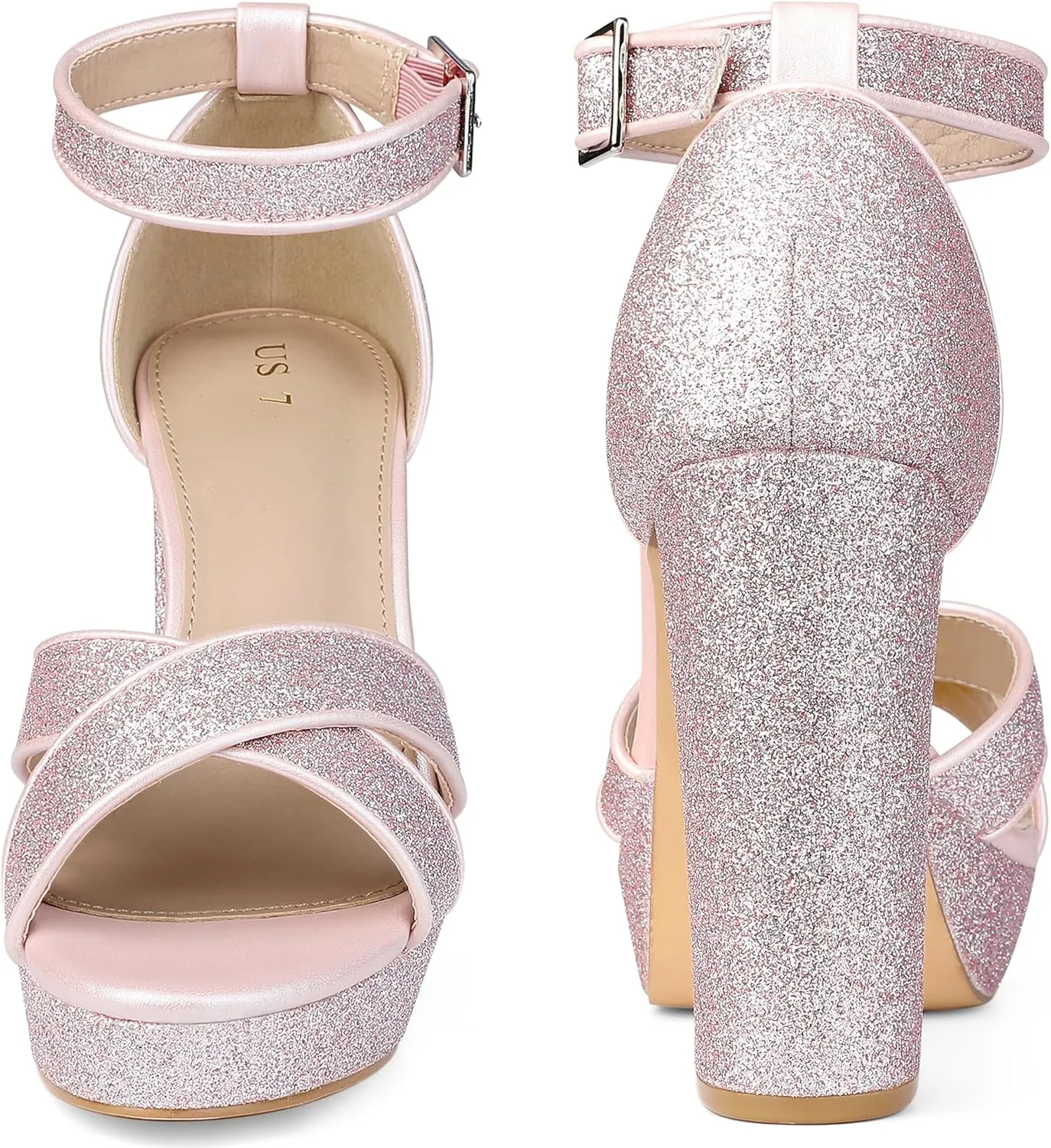 Perphy Glitter Platform Heel Crisscross Strap Chunky Heels Sandals for Women