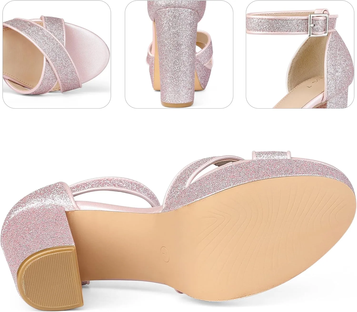 Perphy Glitter Platform Heel Crisscross Strap Chunky Heels Sandals for Women