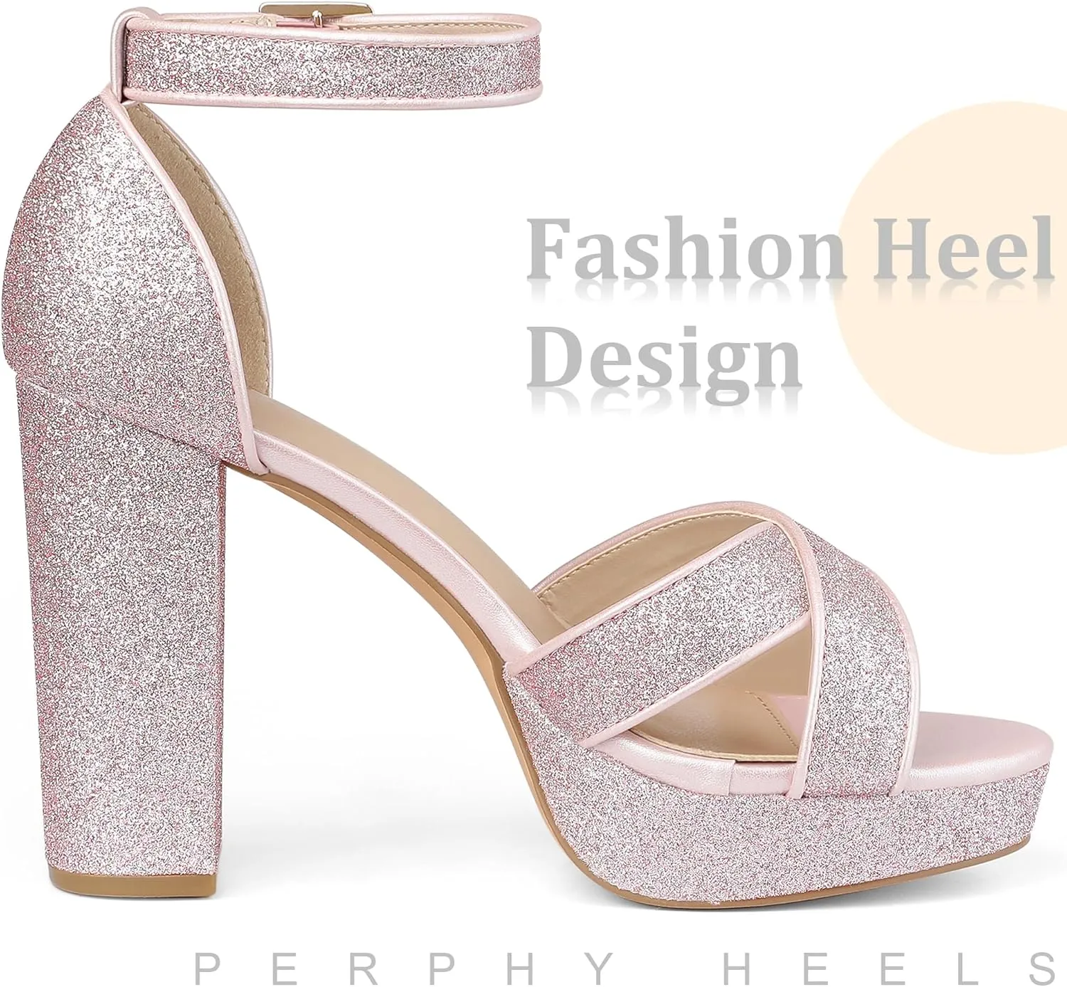 Perphy Glitter Platform Heel Crisscross Strap Chunky Heels Sandals for Women