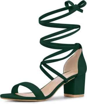 Perphy Lace Up Chunky Mid Heels Sandal for Women