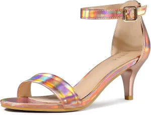 Perphy Open Toe Ankle Strap Kitten Heel Sandals for Women