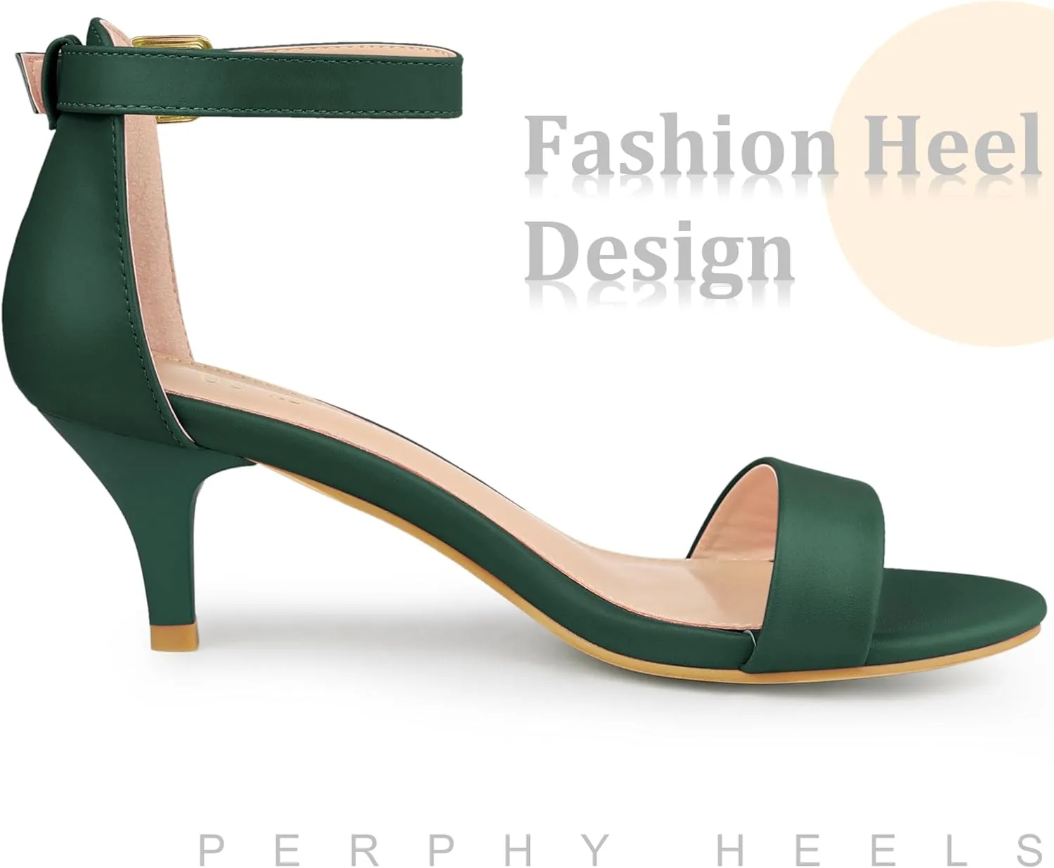 Perphy Open Toe Ankle Strap Kitten Heel Sandals for Women