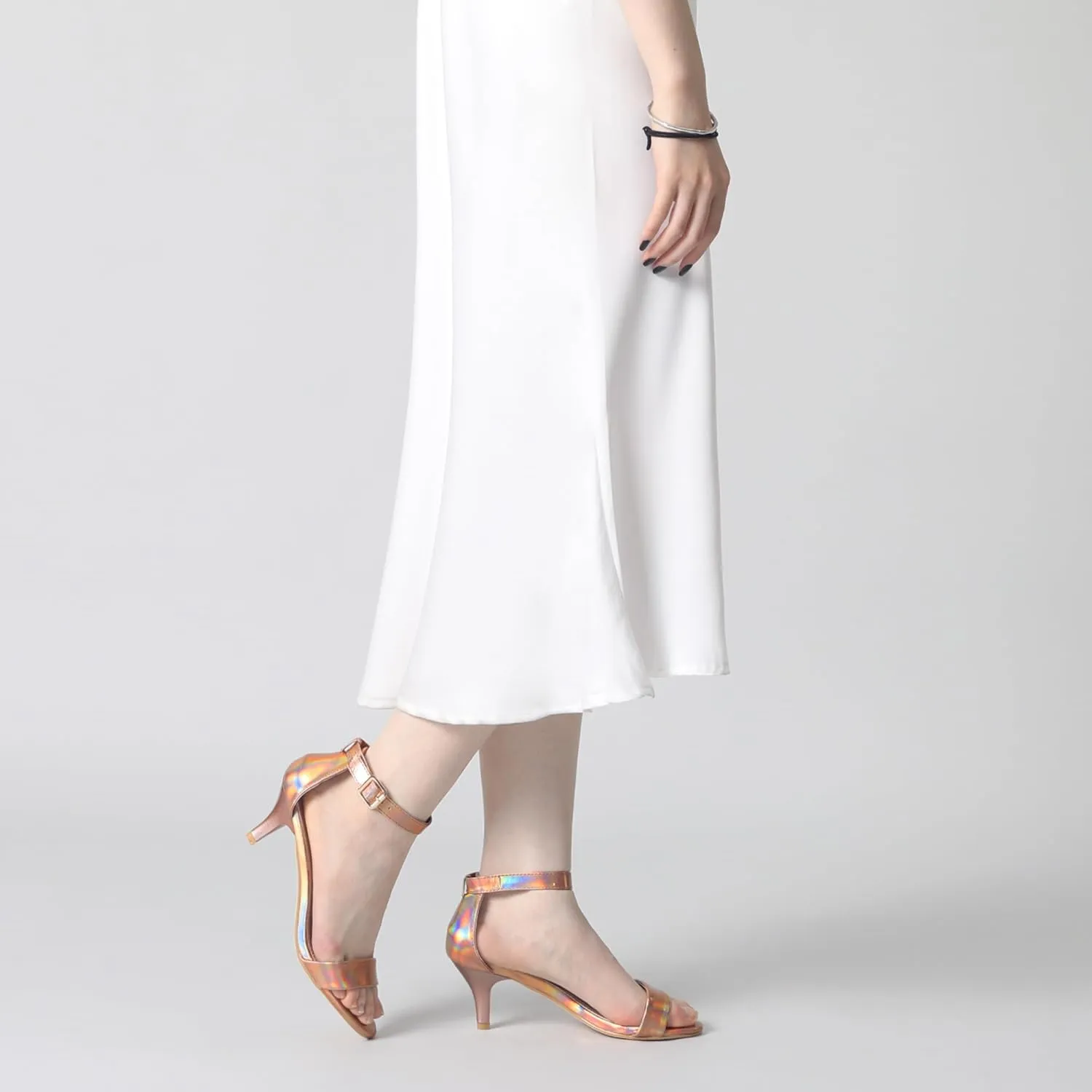 Perphy Open Toe Ankle Strap Kitten Heel Sandals for Women