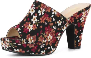 Perphy Platform Floral Chunky Heel Slides Sandals for Women