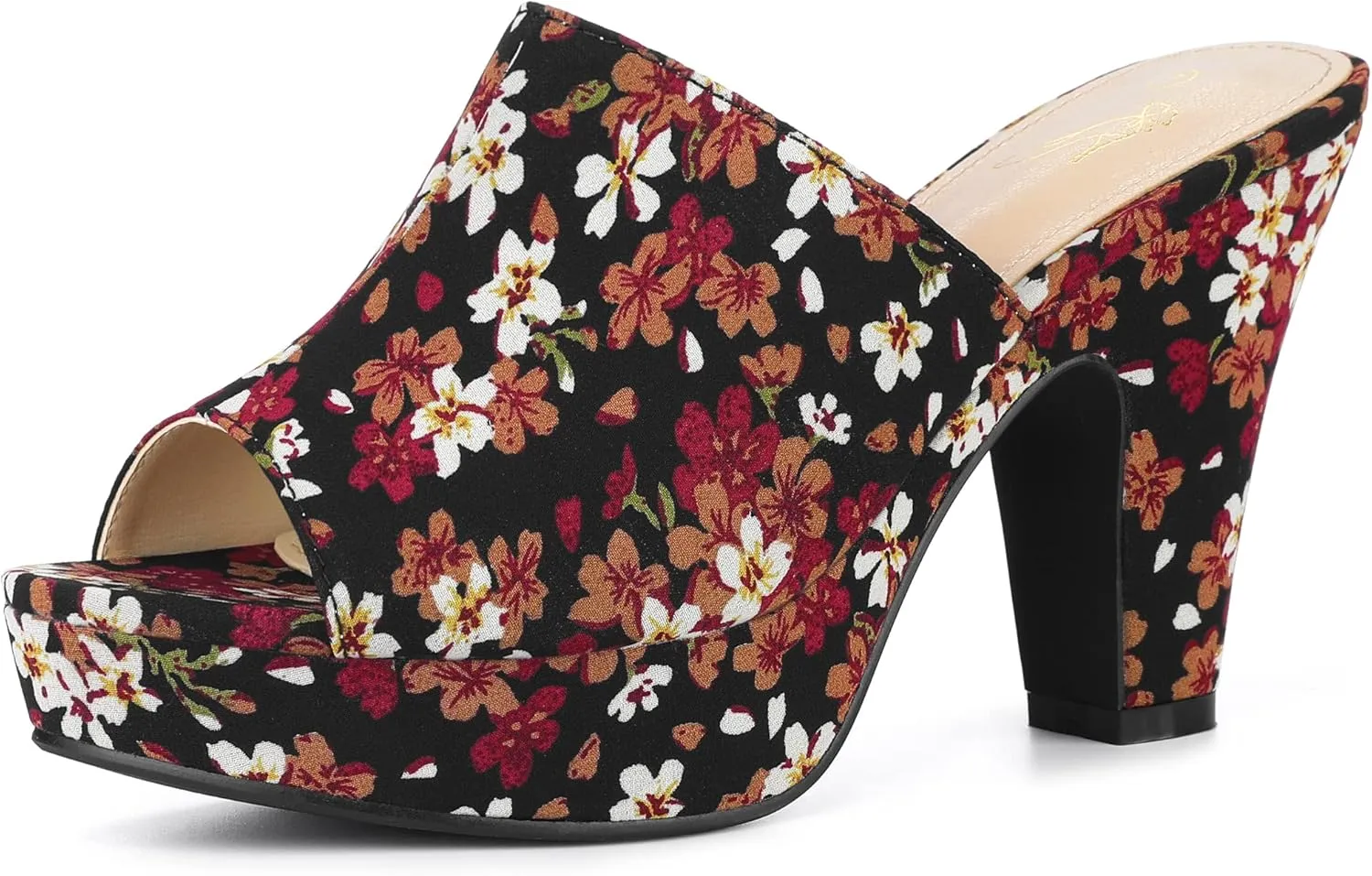 Perphy Platform Floral Chunky Heel Slides Sandals for Women