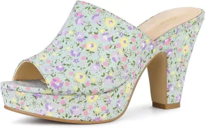 Perphy Platform Floral Chunky Heel Slides Sandals for Women